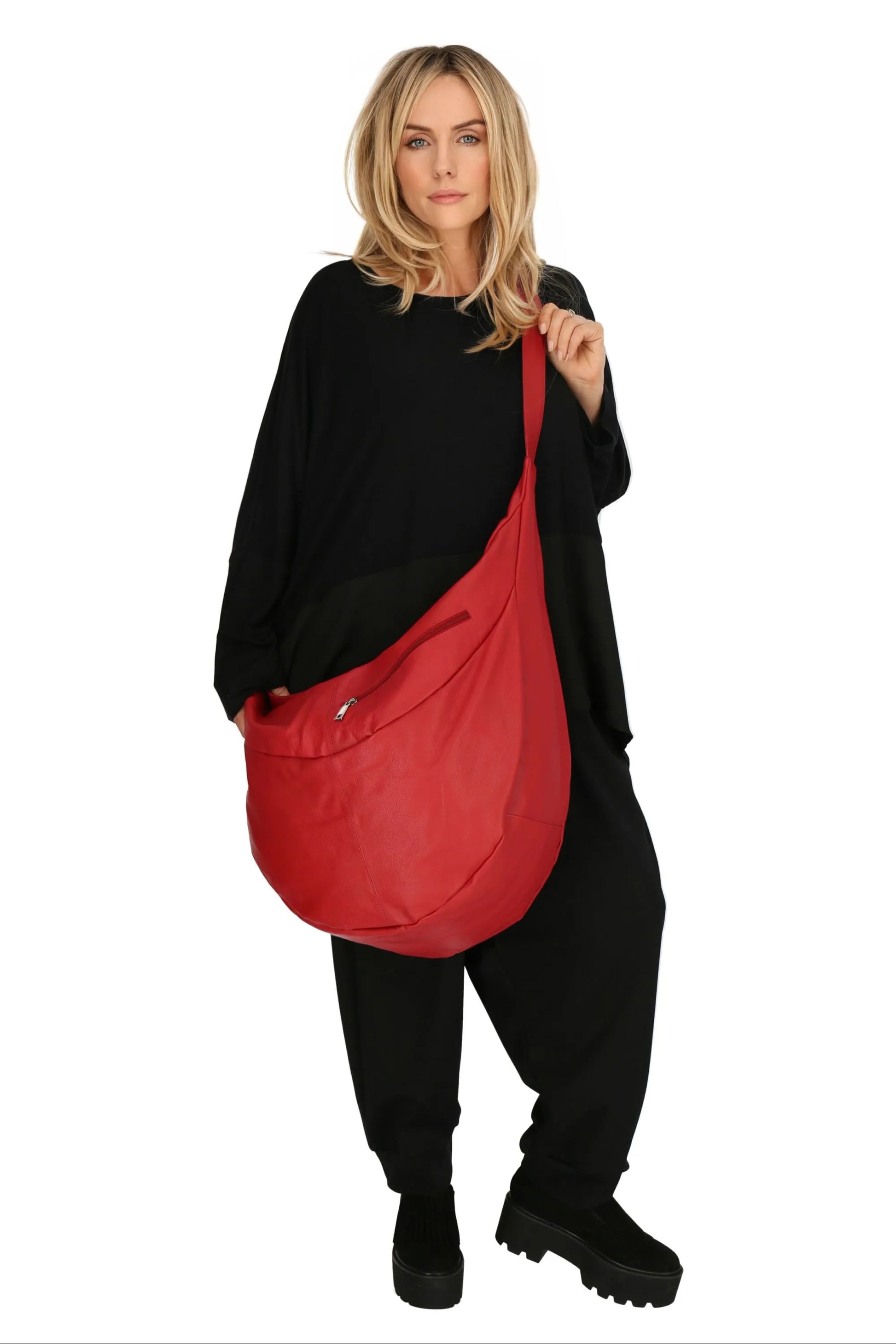  Ballon Tasche von AKH Fashion aus Leder, 1180.DJ004, Rot, Unifarben, Ausgefallen, Modern