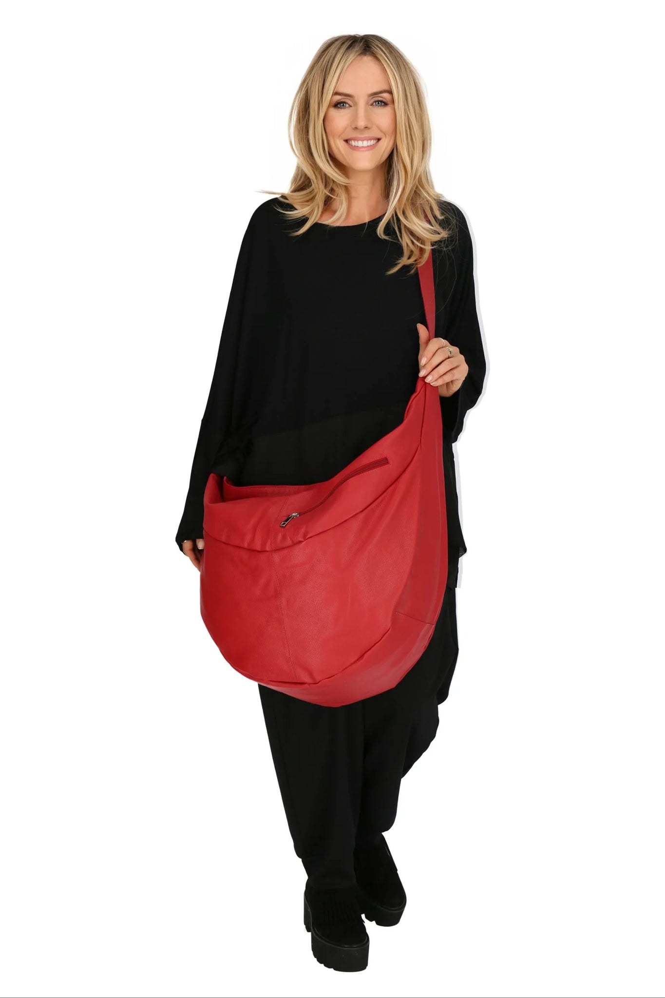  Ballon Tasche von AKH Fashion aus Leder, 1180.DJ004, Rot, Unifarben, Ausgefallen, Modern