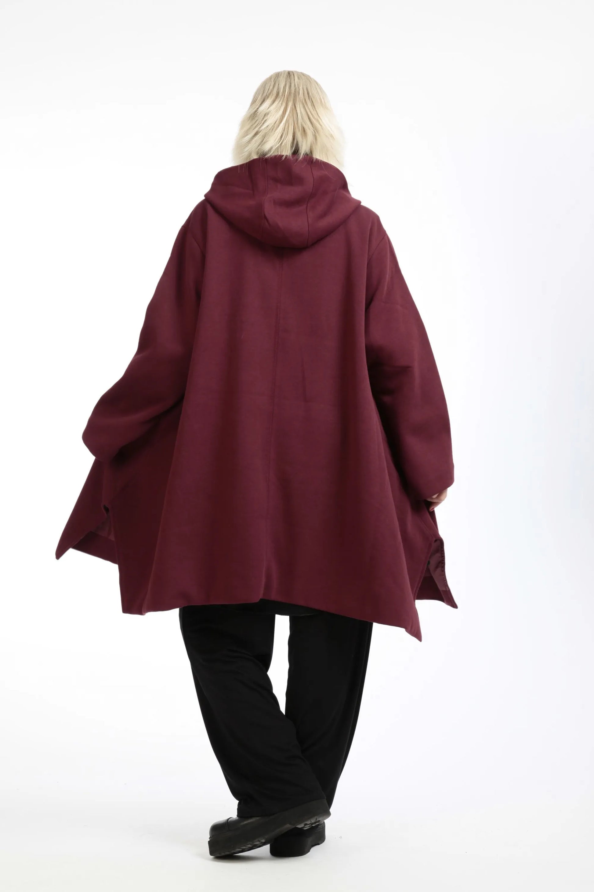  Kuschelige A-Form Jacke in Weinrot aus weichem Baumwoll-Fleece für stilvollen Plus Size Look