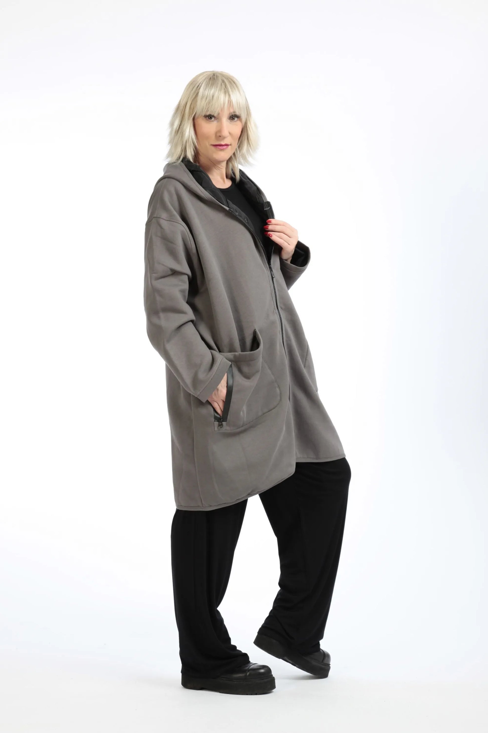  Jacke von AKH Fashion aus Baumwolle in gerader Form, 1189.09203, Grau, Unifarben, Schick