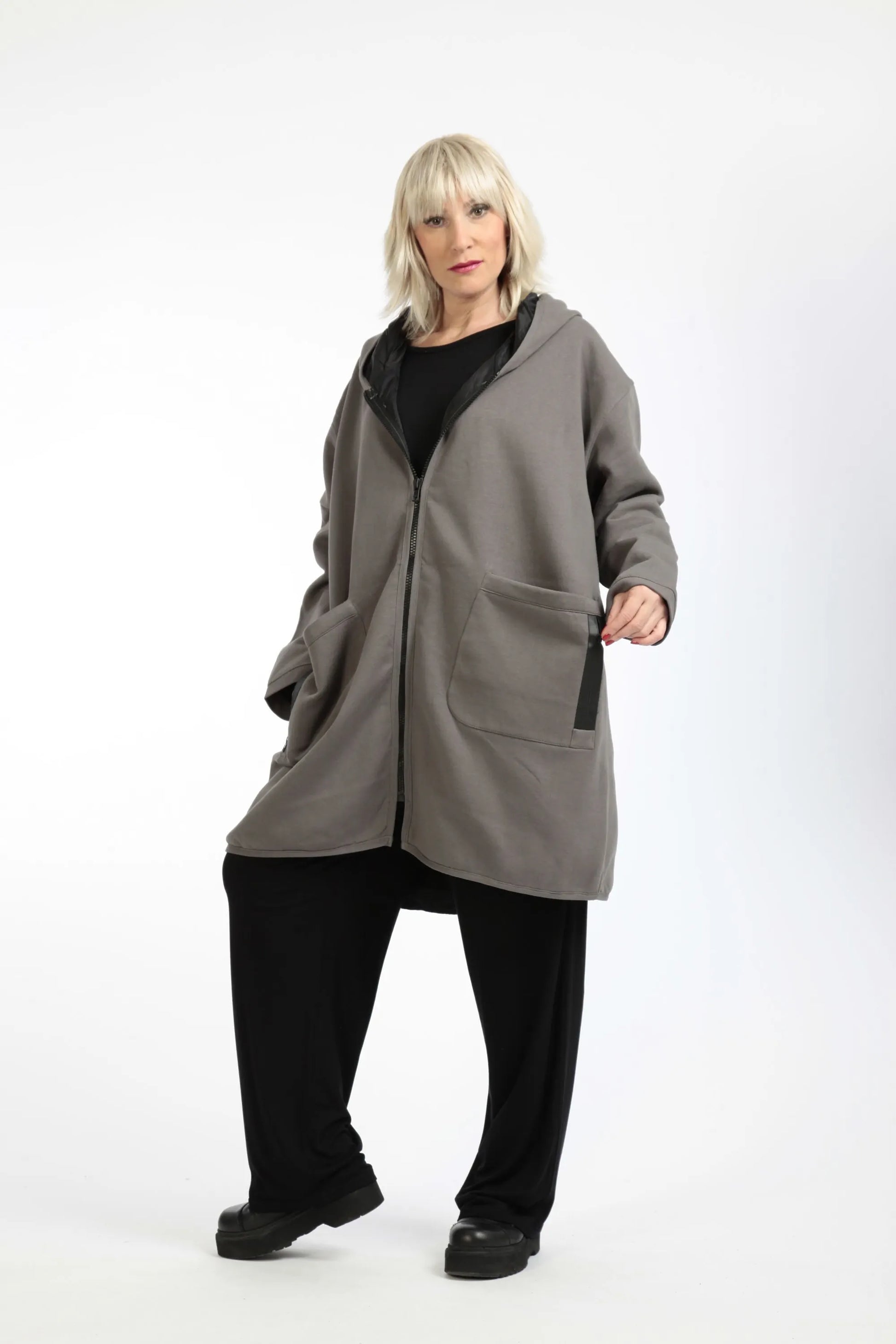  Jacke von AKH Fashion aus Baumwolle in gerader Form, 1189.09203, Grau, Unifarben, Schick