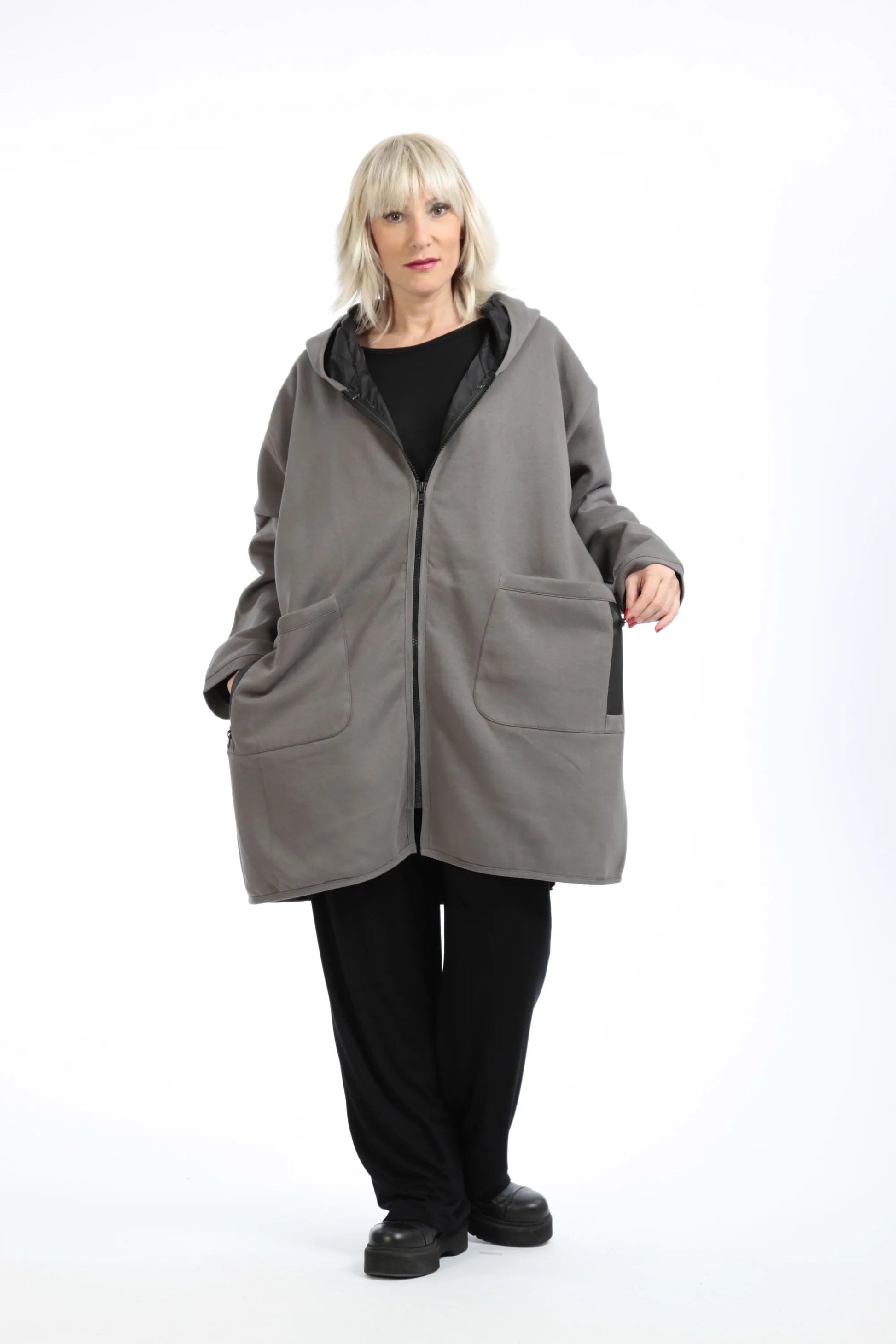  Jacke von AKH Fashion aus Baumwolle in gerader Form, 1189.09203, Grau, Unifarben, Schick