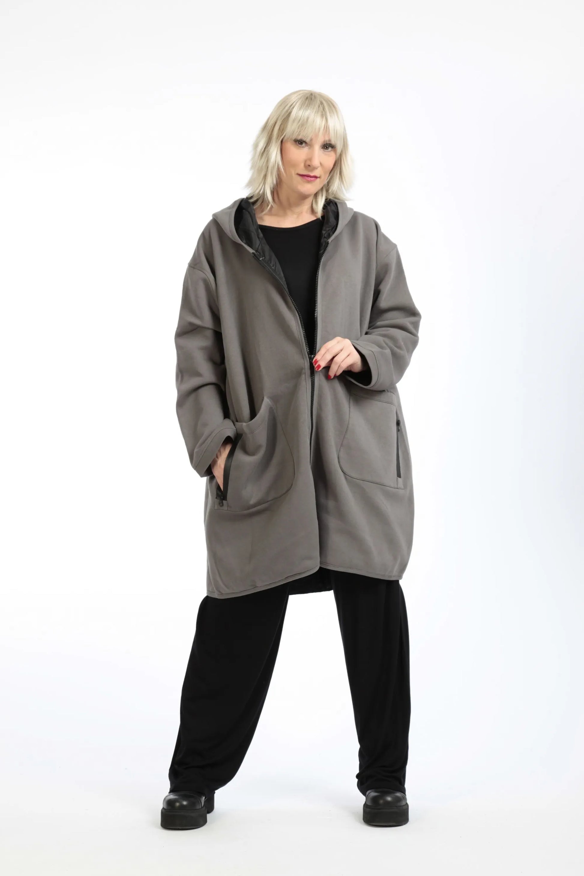  Jacke von AKH Fashion aus Baumwolle in gerader Form, 1189.09203, Grau, Unifarben, Schick