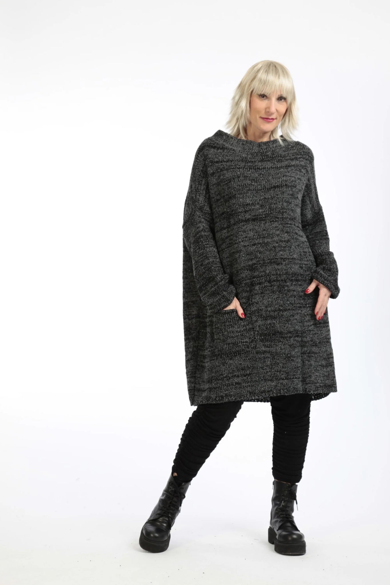  Pullover von AKH Fashion aus Materialmix in gerader Form, 1193.02218, Schwarz-Grau