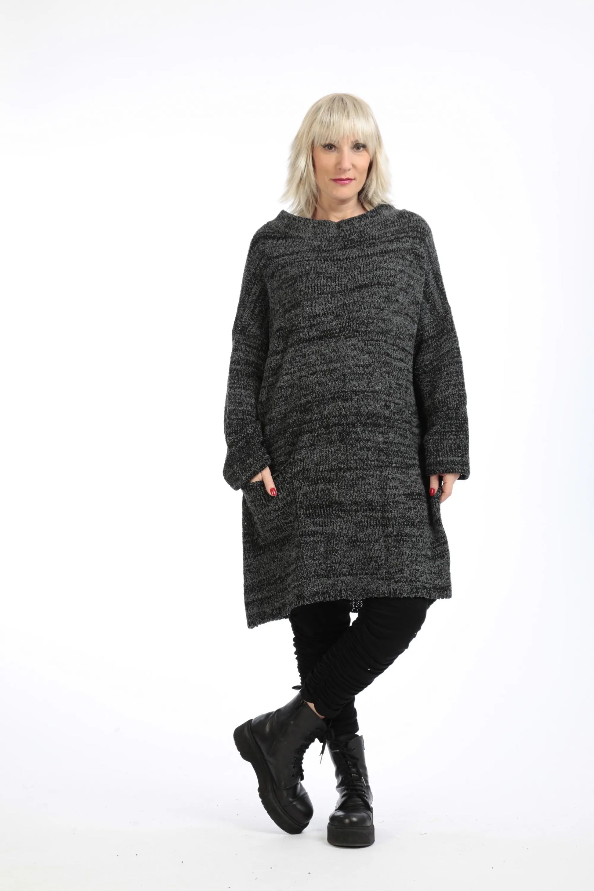  Pullover von AKH Fashion aus Materialmix in gerader Form, 1193.02218, Schwarz-Grau