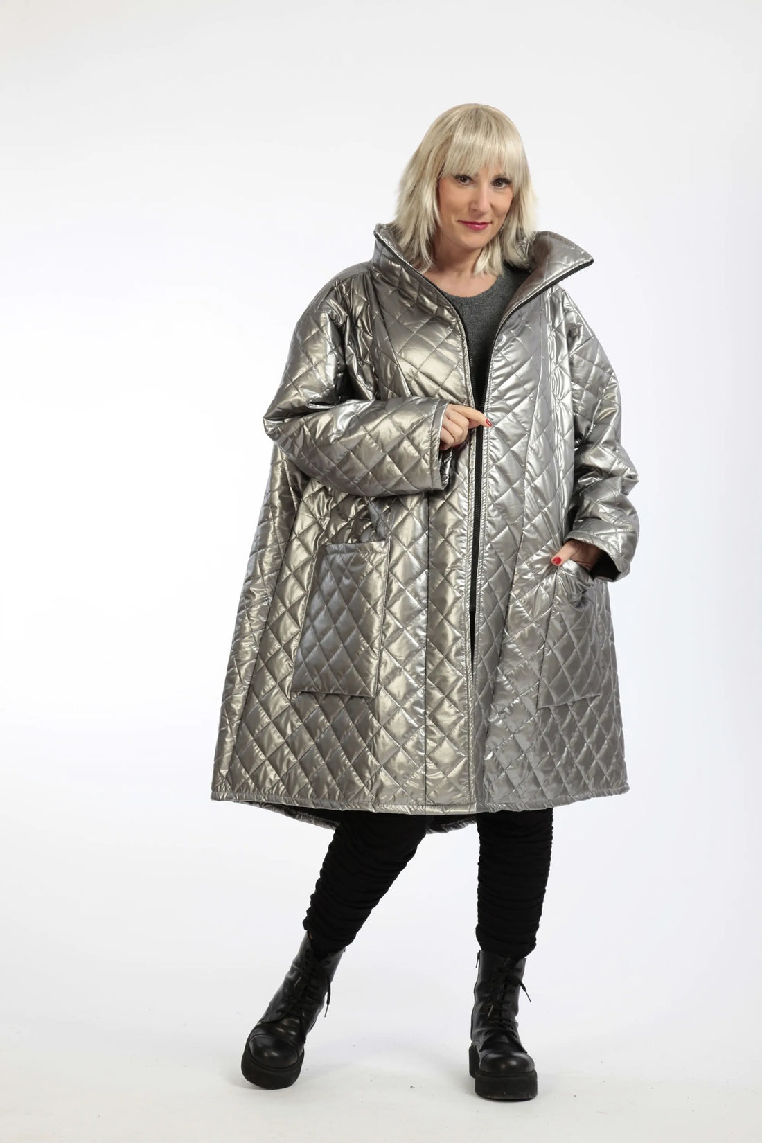  A-Form Jacke von AKH Fashion aus Polyurethan, 1196.02226, Silber, Raute, Schick, Modern