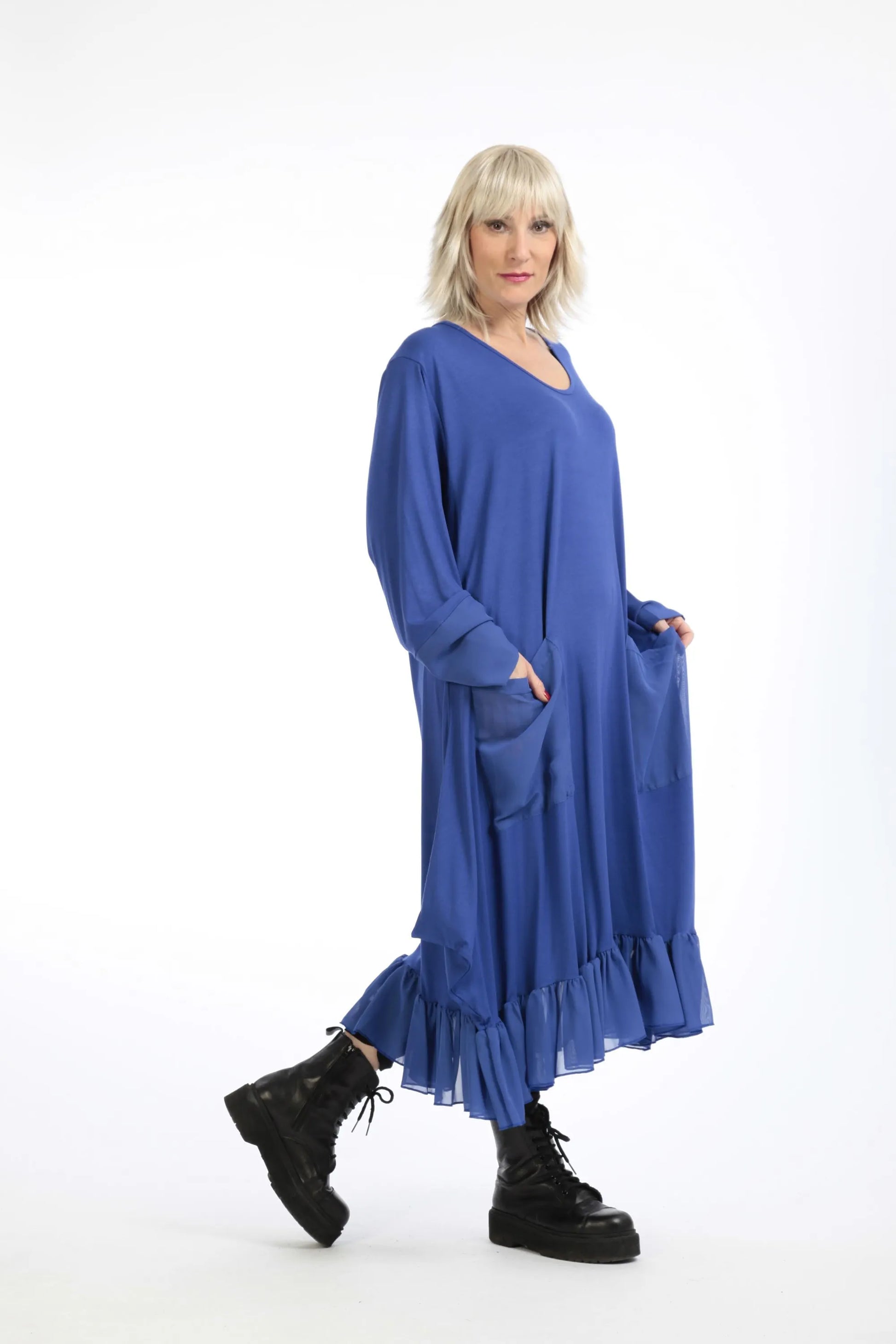  A-Form Kleid von AKH Fashion aus Viskose, 1197.05909, Blau, Unifarben, Ausgefallen, Modern