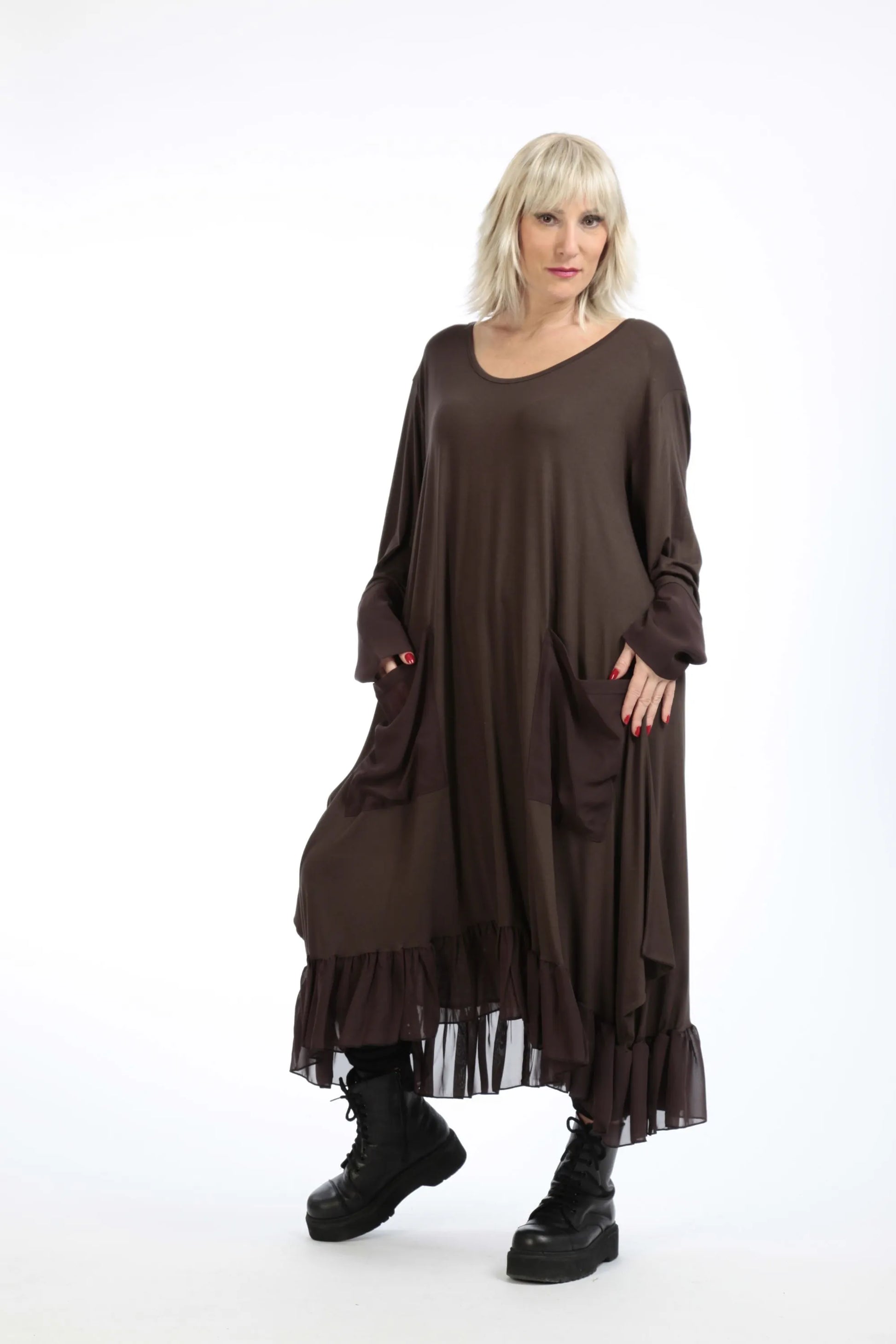  A-Form Kleid von AKH Fashion aus Viskose, 1197.05909, Braun, Unifarben, Schick, Modern