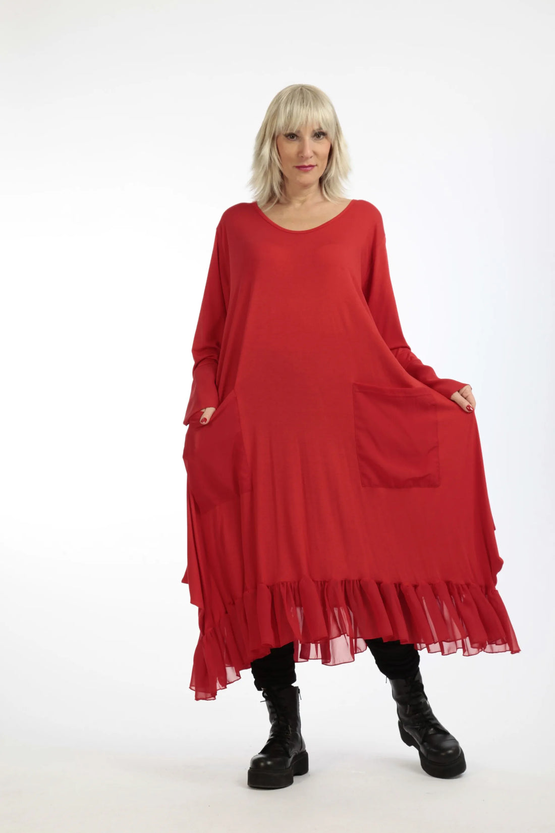  A-Form Kleid mit Chiffon-Besätzen in lässiger Oversize-Passform für stilvolle Herbstlooks