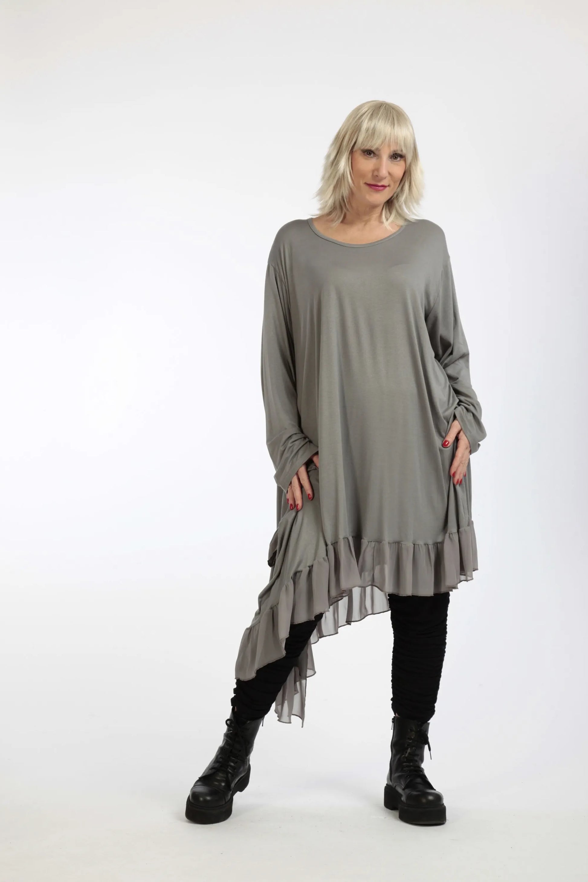  Kleid von AKH Fashion aus Viskose in asymmetrischer Form, 1197.06875, Grau, Ausgefallen