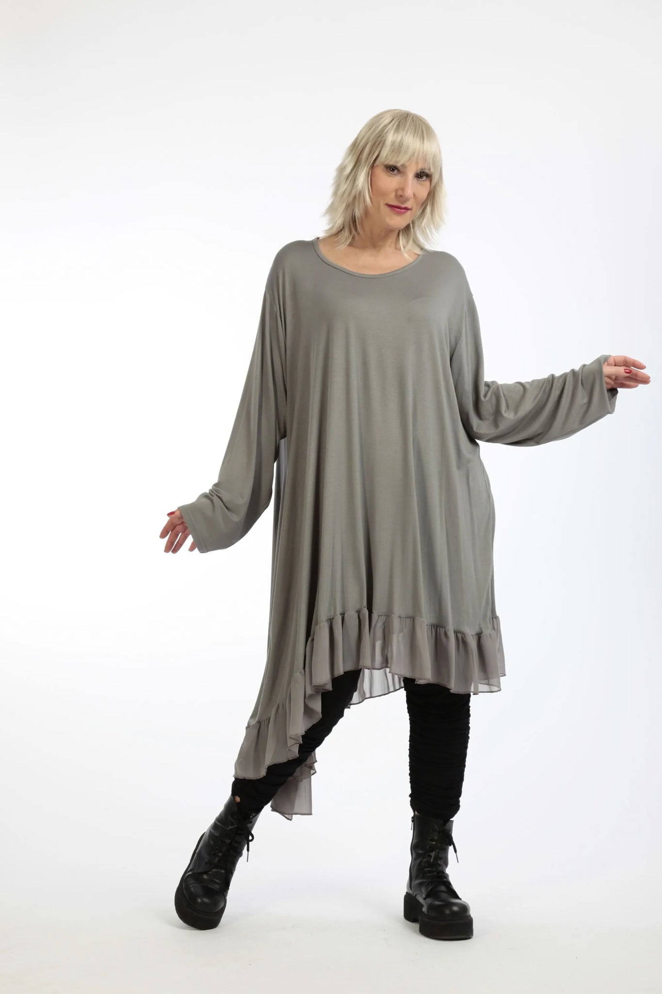  Kleid von AKH Fashion aus Viskose in asymmetrischer Form, 1197.06875, Grau, Ausgefallen