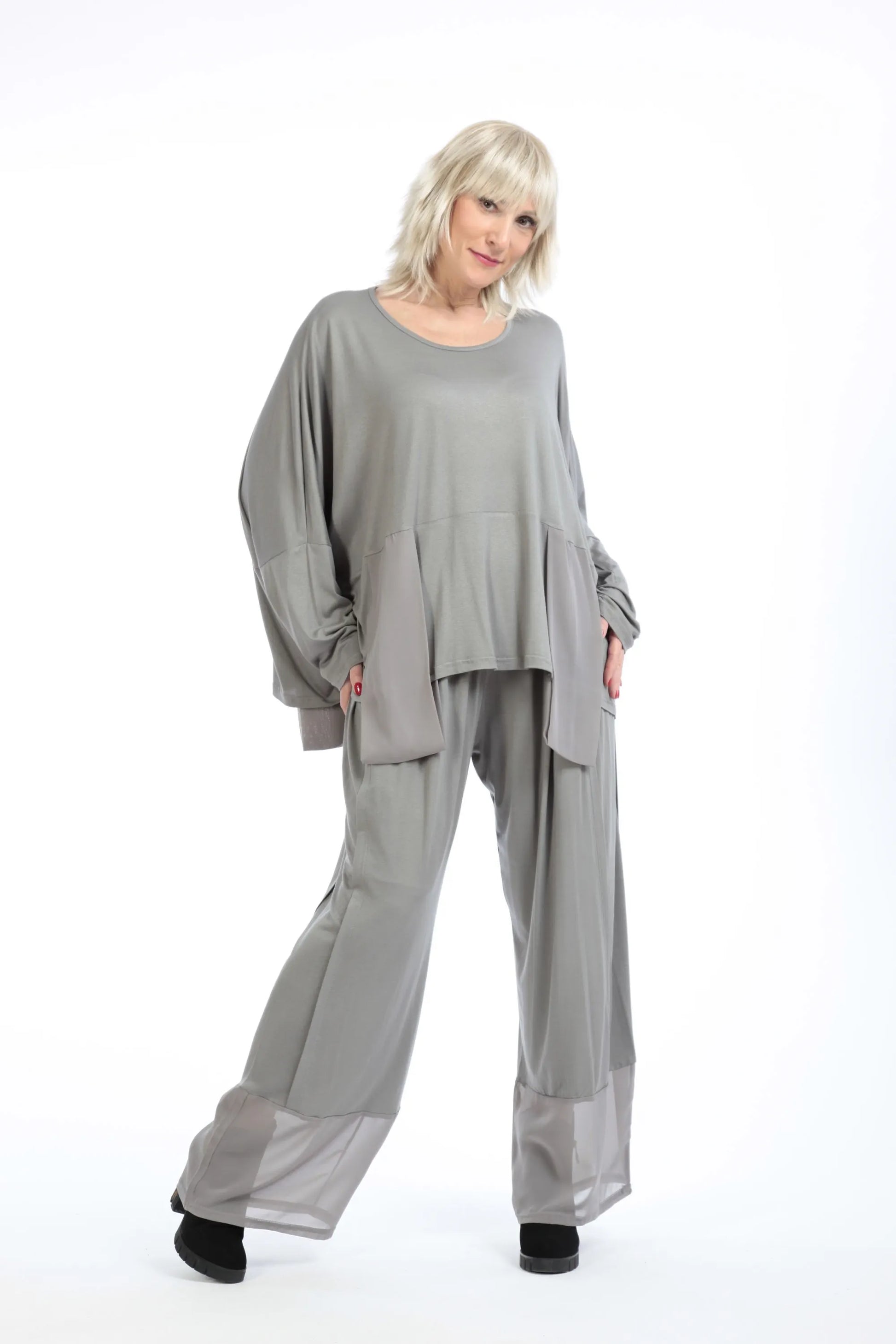  Bigshirt von AKH Fashion aus Viskose in kastiger Form, 1197.06876, Grau, Unifarben, Schick