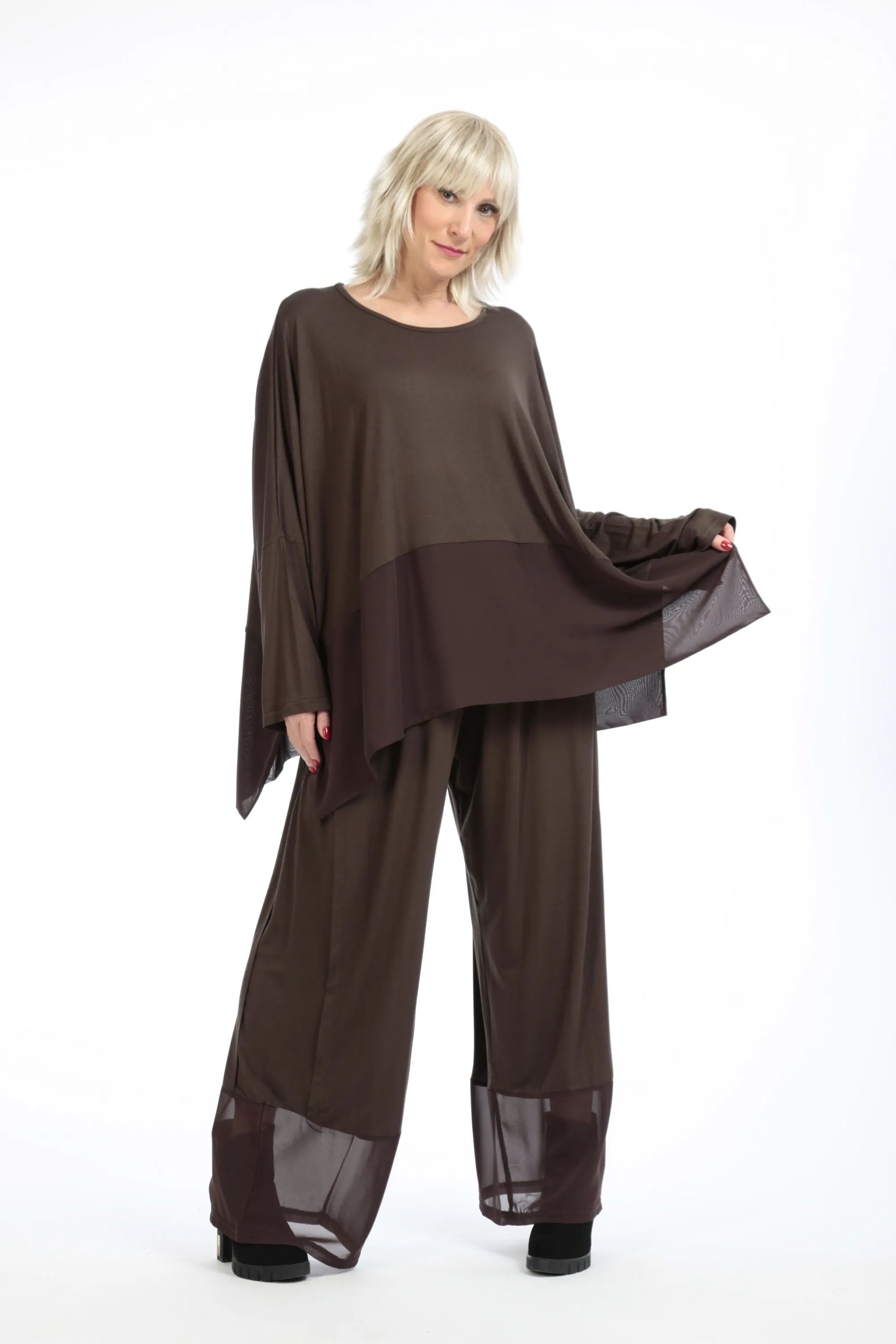  Bigshirt von AKH Fashion aus Viskose in kastiger Form, 1197.06877, Braun, Unifarben, Schick