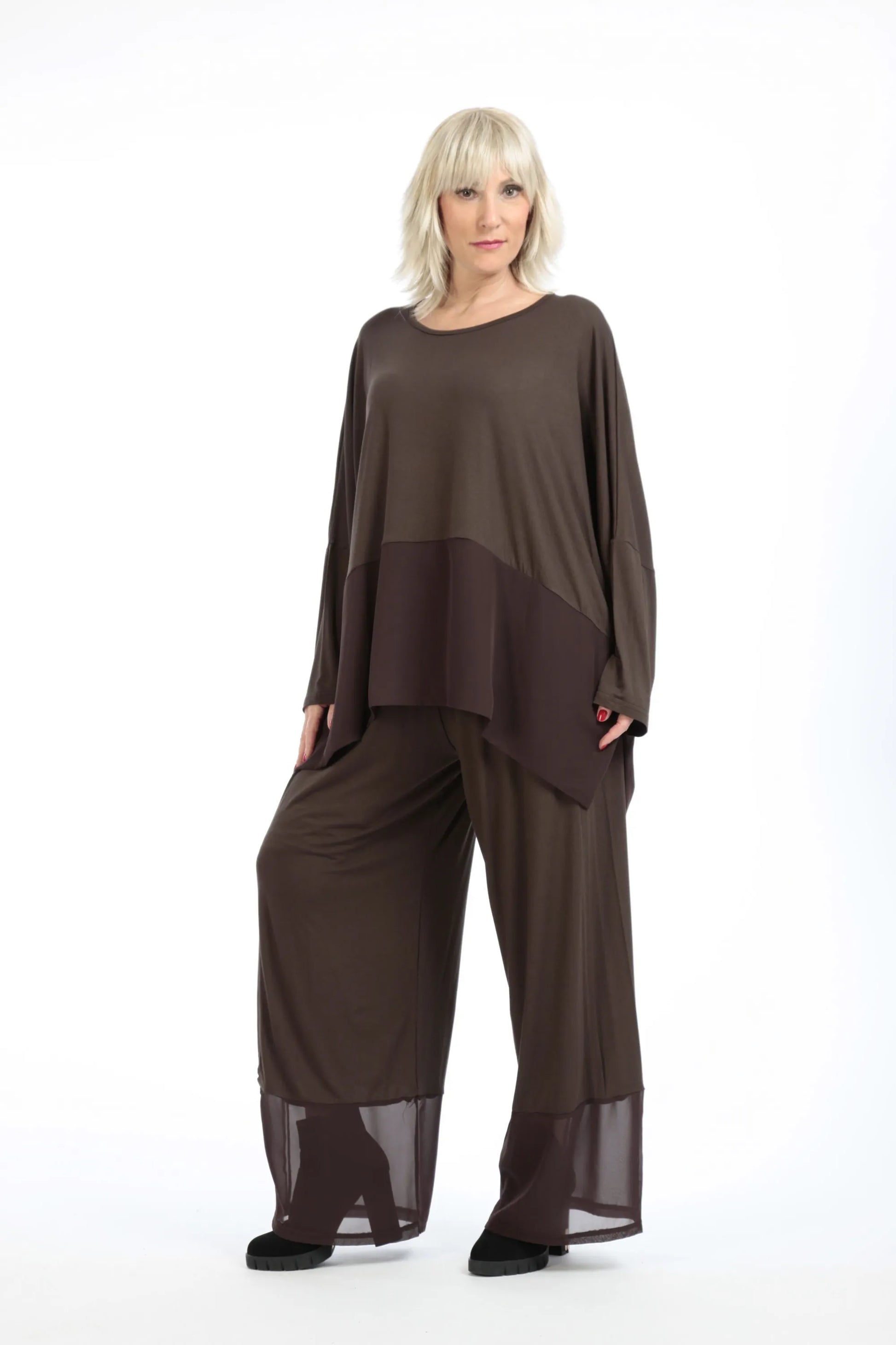  Bigshirt von AKH Fashion aus Viskose in kastiger Form, 1197.06877, Braun, Unifarben, Schick