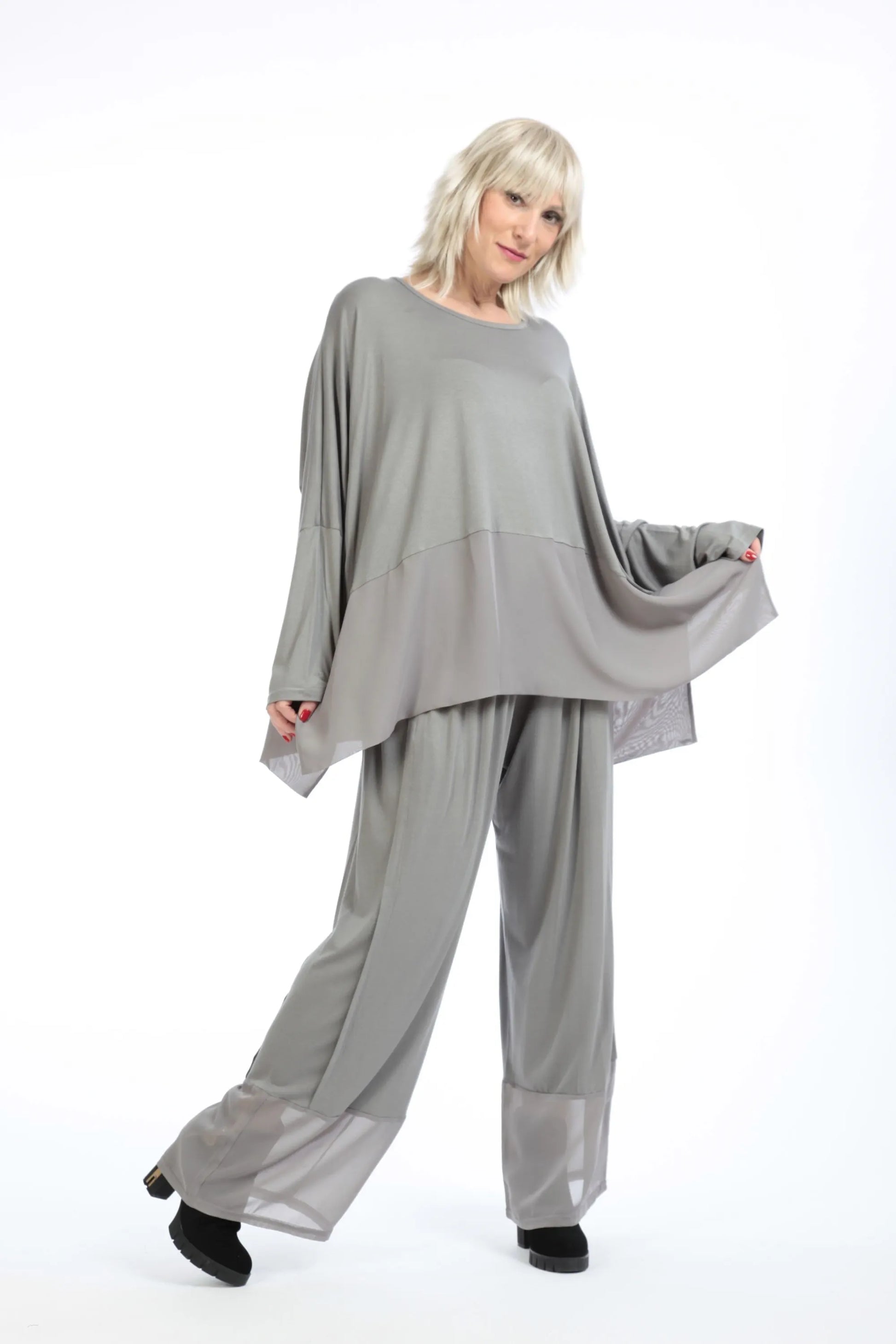  Hose von AKH Fashion aus Viskose in gerader Form, 1197.06878, Grau, Unifarben, Ausgefallen