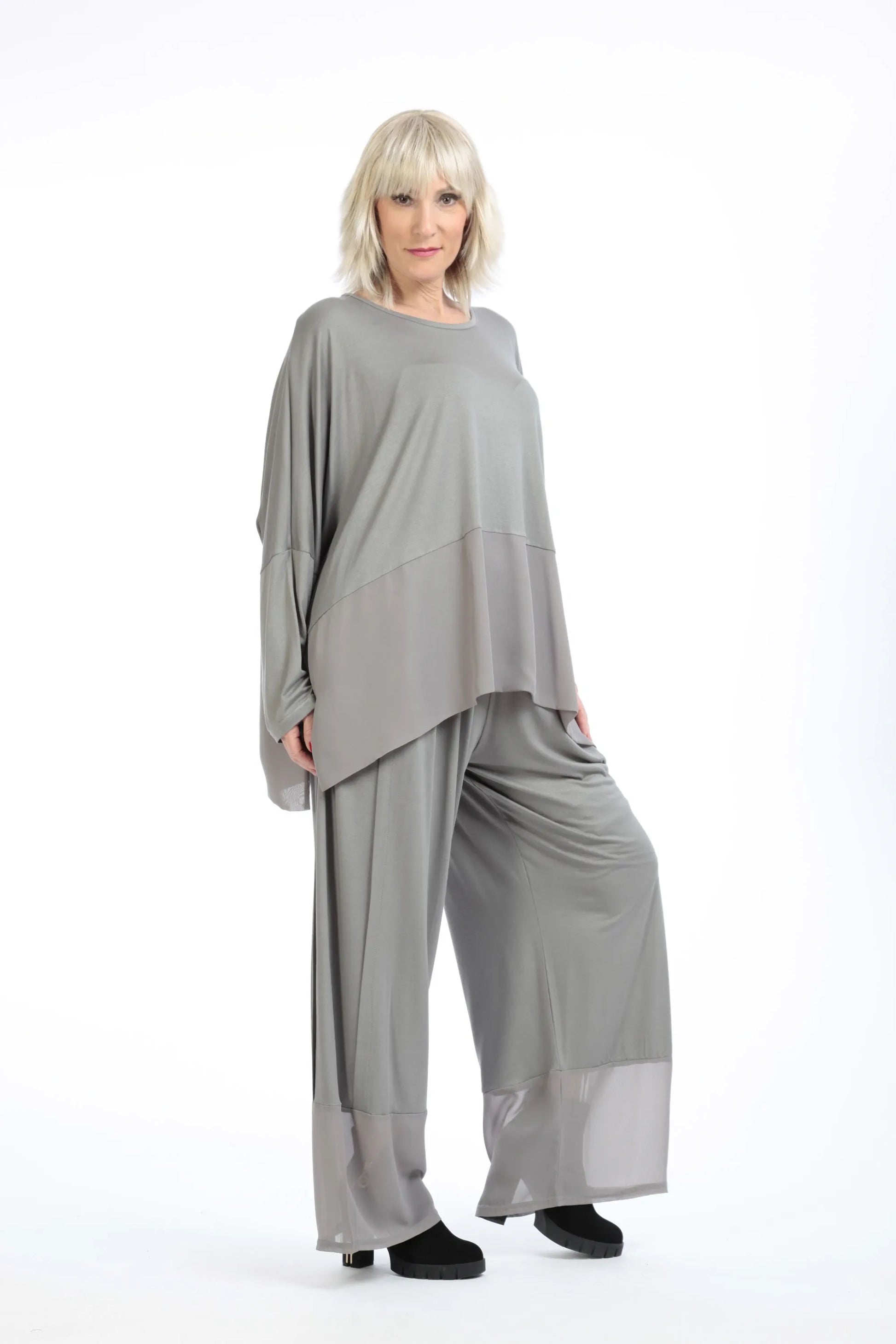  Hose von AKH Fashion aus Viskose in gerader Form, 1197.06878, Grau, Unifarben, Ausgefallen