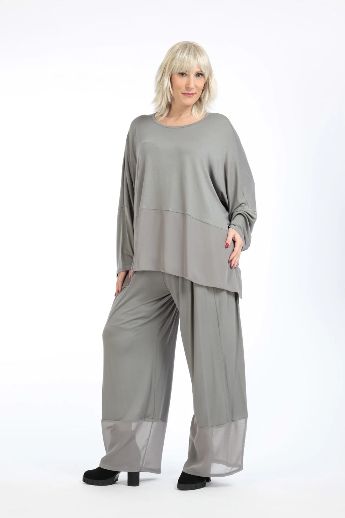  Hose von AKH Fashion aus Viskose in gerader Form, 1197.06878, Grau, Unifarben, Ausgefallen