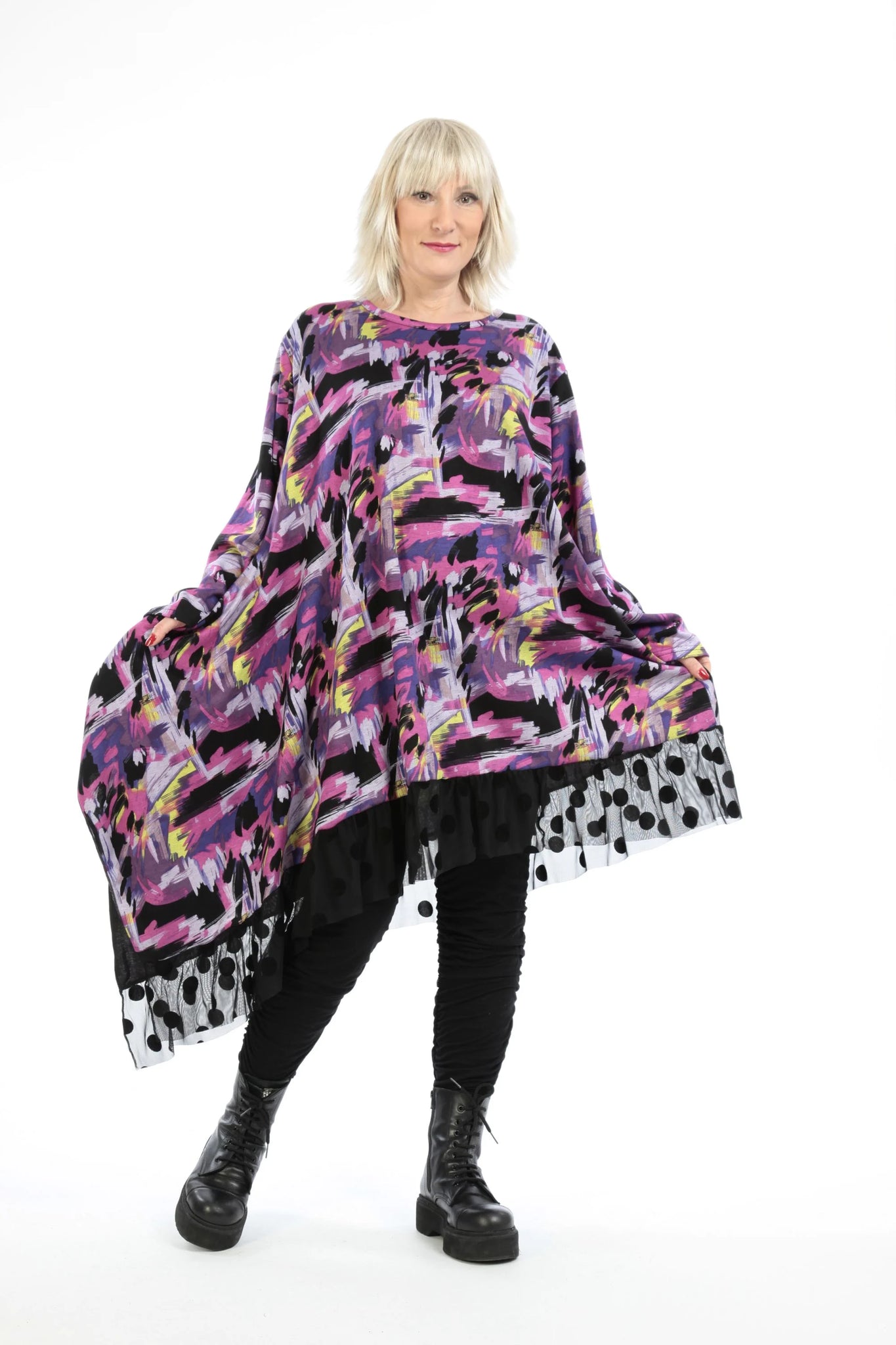  Kleid von AKH Fashion aus Viskose in asymmetrischer Form, 1211.06875, Fuchsia, Ausgefallen