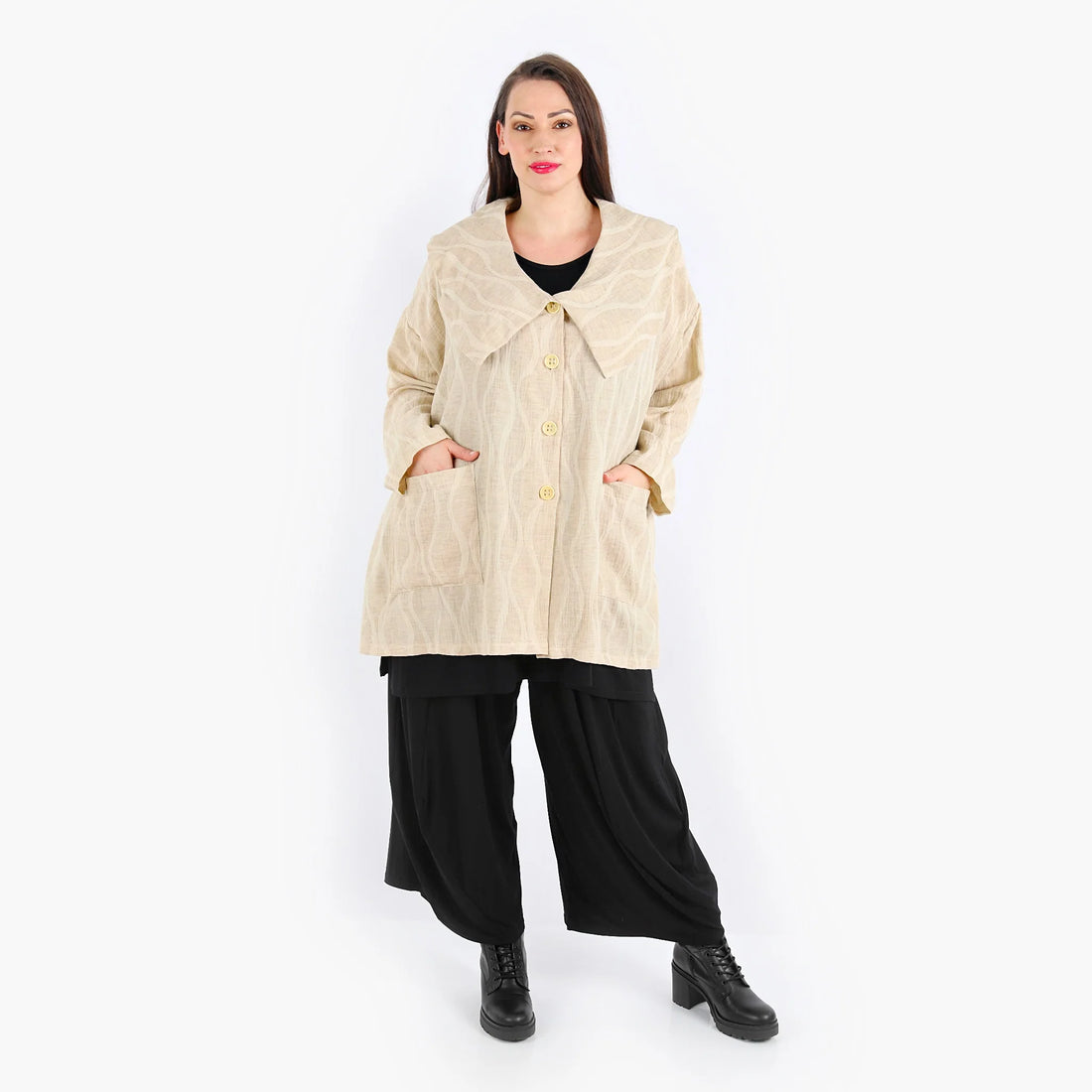  Jacke von AKH Fashion aus Leinen in kastiger Form, 1311.06070, Beige, Unifarben, Schick