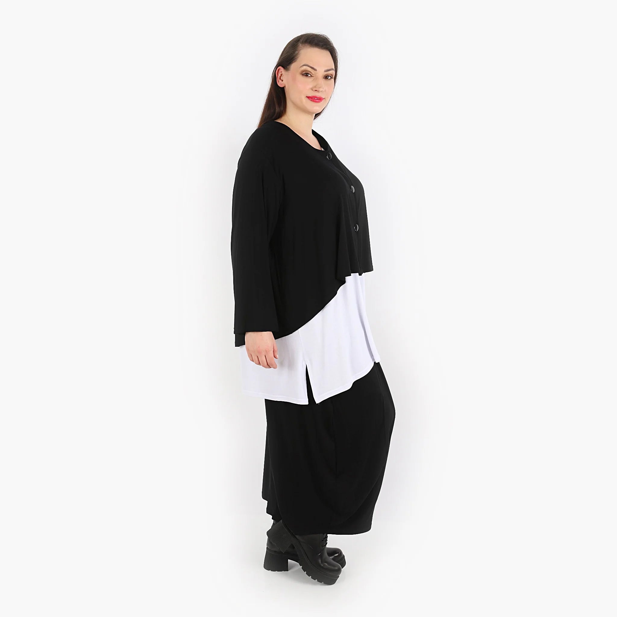  AKH Fashion Jacke in gerundeter Form, aus Viskose, 1312.00130, Schwarz, Schick, Modern