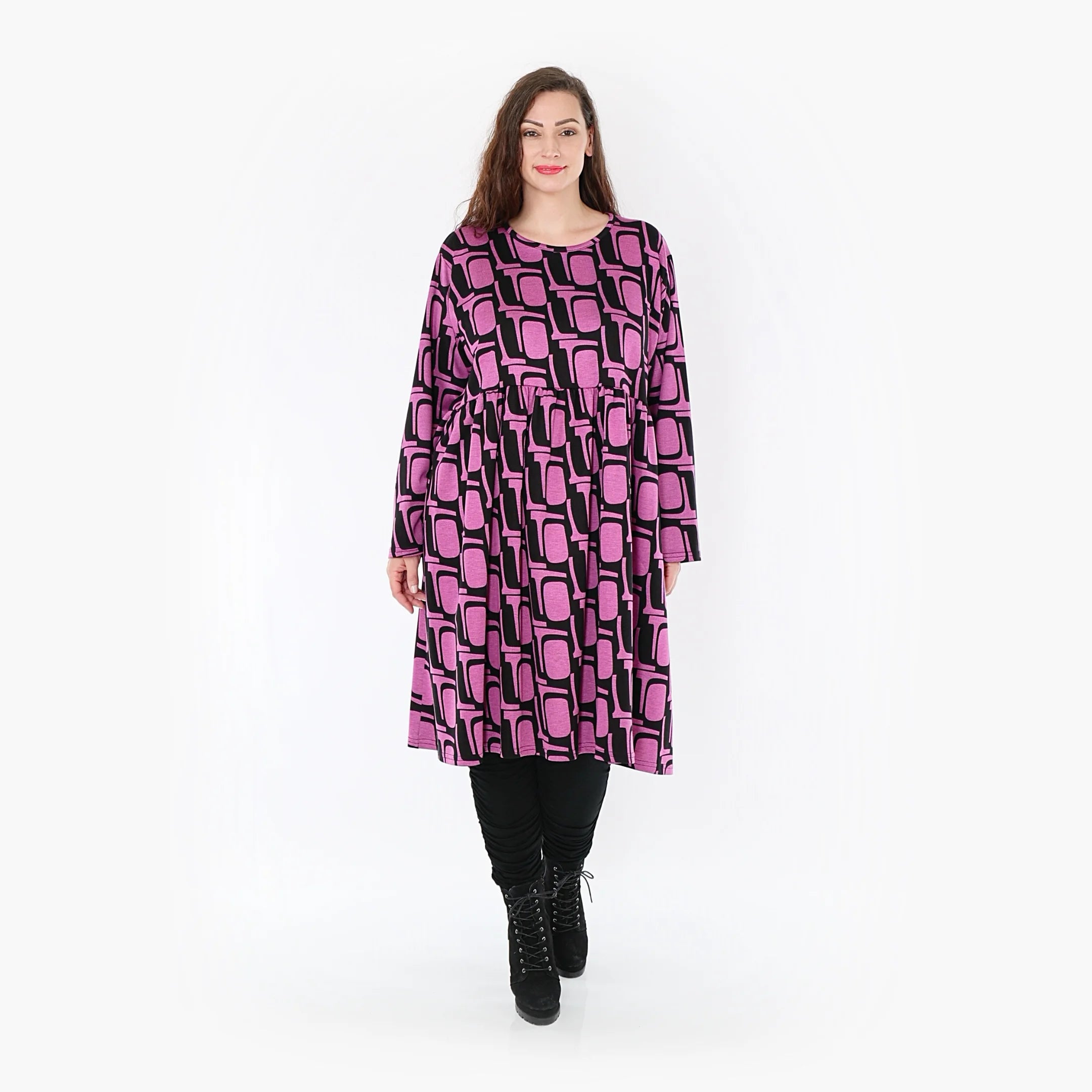  A-Form Kleid von AKH Fashion aus Viskose, 1374.06742, Schwarz-Fuchsia, Grafik, Schick