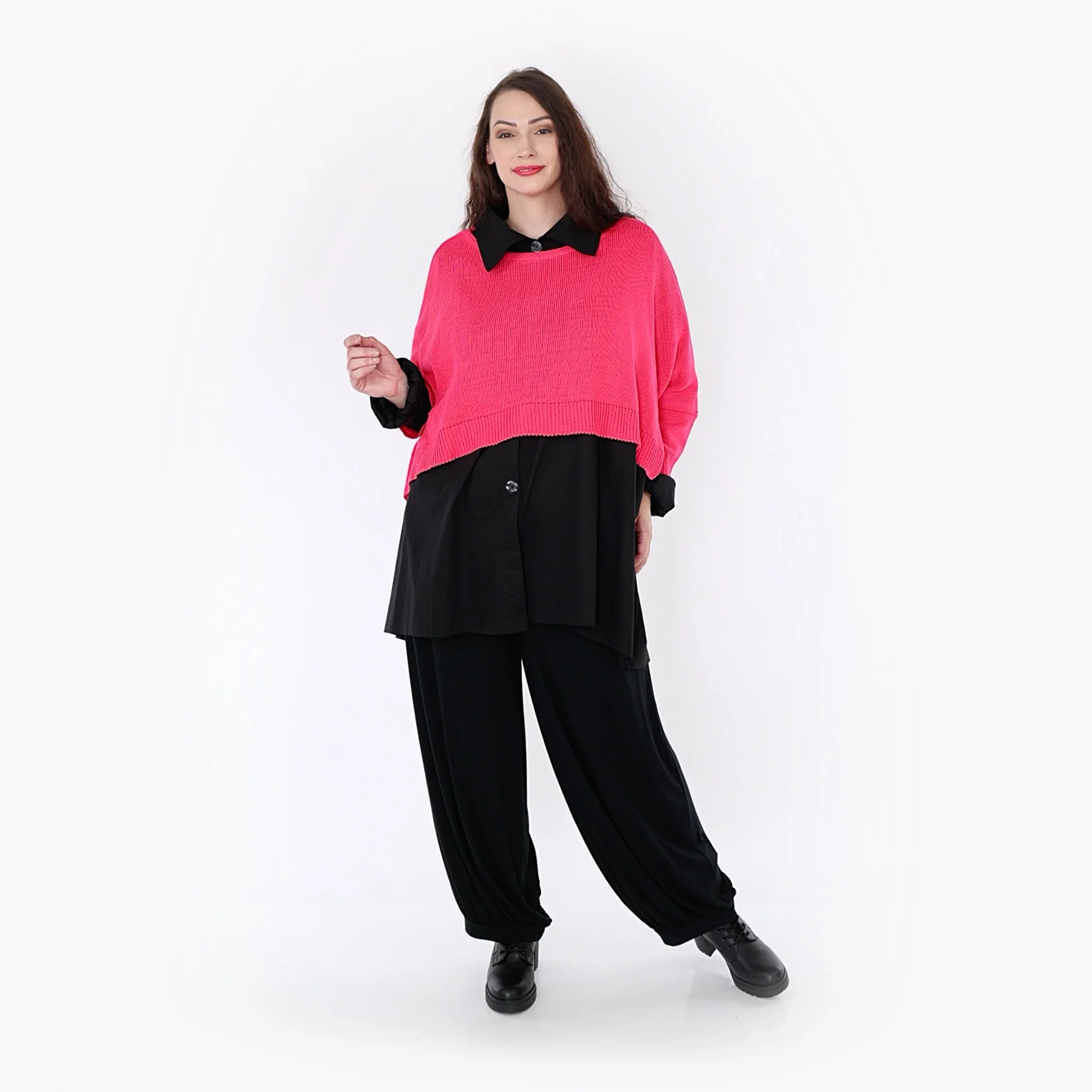  AKH Fashion Überwurf in kastiger Form, aus Materialmix, 1110.02336, Fuchsia, Schick