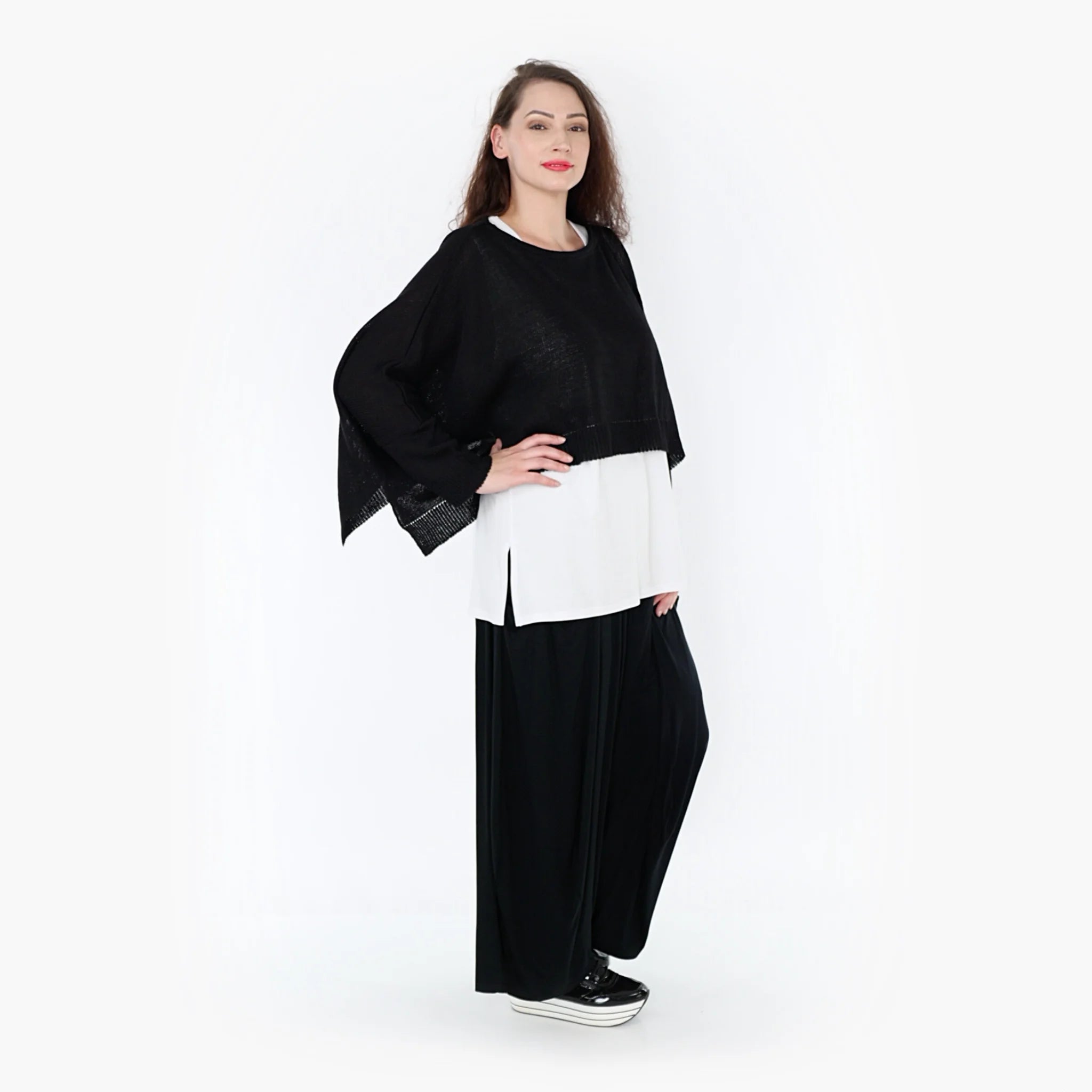 Überwurf von AKH Fashion aus Materialmix in kastiger Form, ausgefallene Lagenlook Mode
