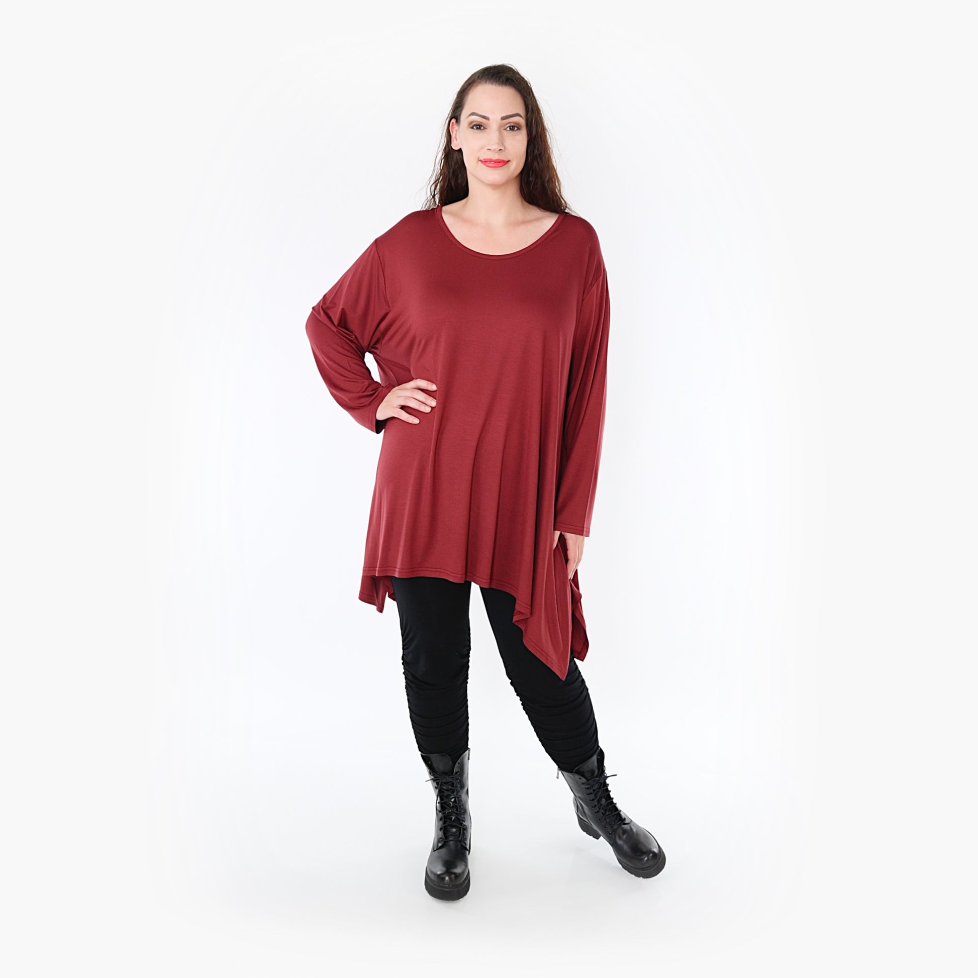  A-Form Shirt von AKH Fashion aus Viskose, 1233.1019L, Burgundy, Unifarben, Schick, Modern