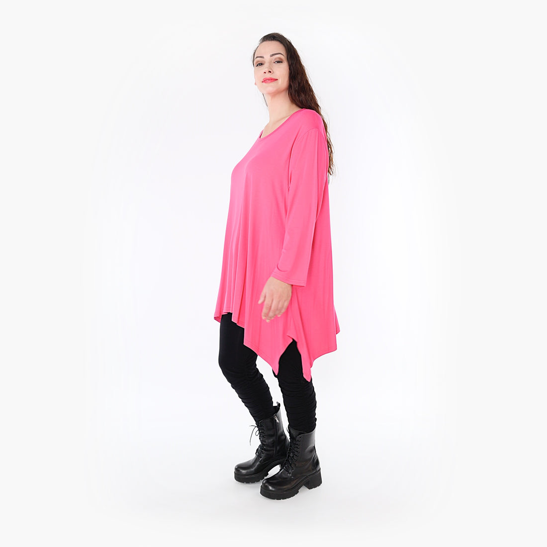  A-Form Shirt in Fuchsia mit Lagenlook, langen Ärmeln und praktischen Taschen für einen lässigen Stil