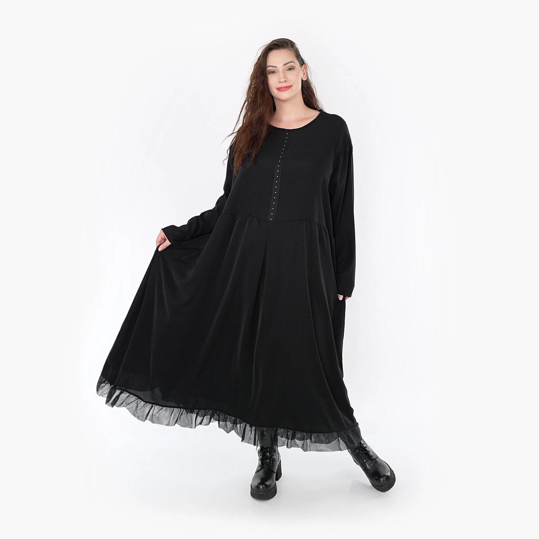  Ballonkleid von AKH Fashion aus Viskose, 1325.06984, Schwarz, Unifarben, Schick, Modern