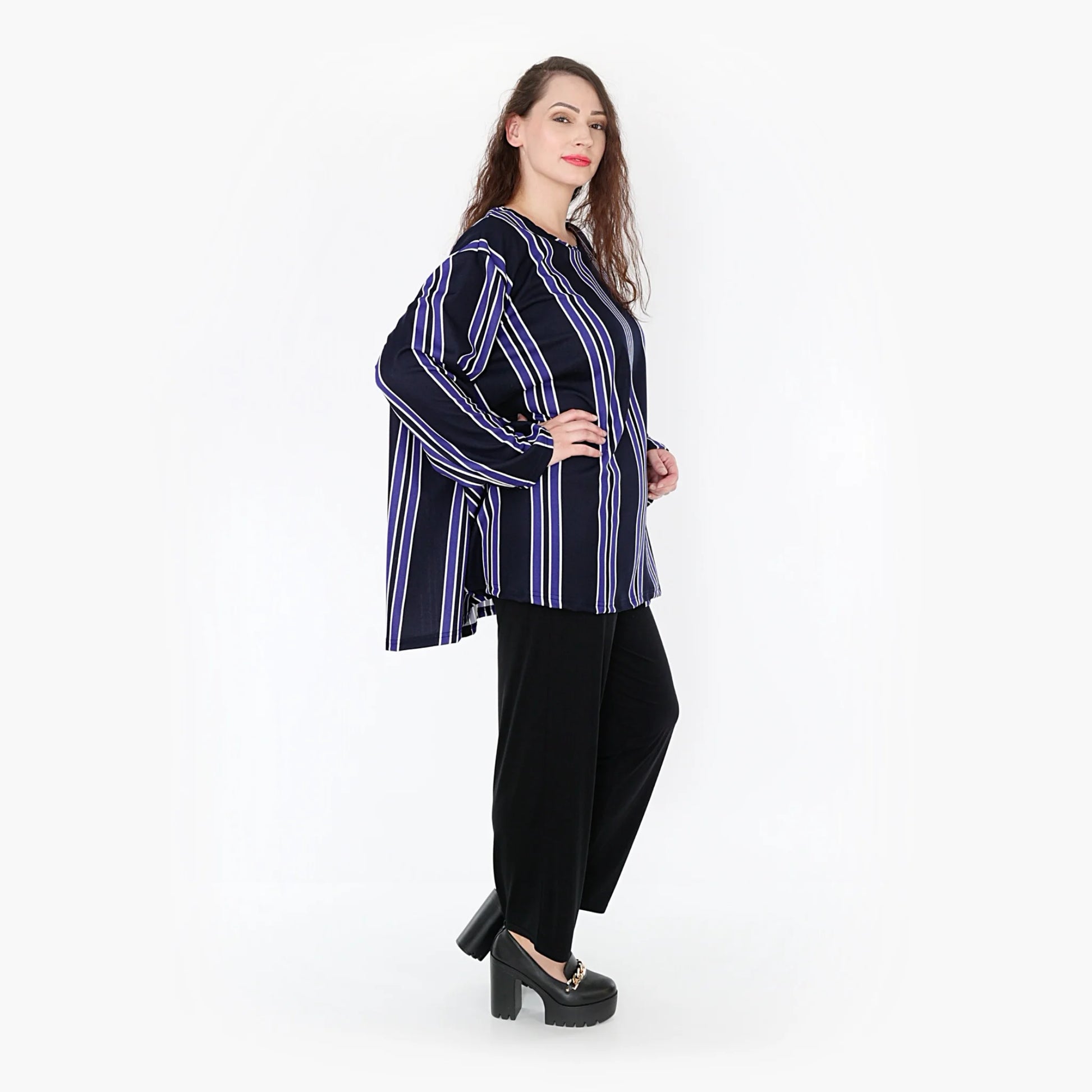  A-Form Bigshirt von AKH Fashion aus Materialmix, 1331.00593, Blau-Marine-Weiß, Ausgefallen