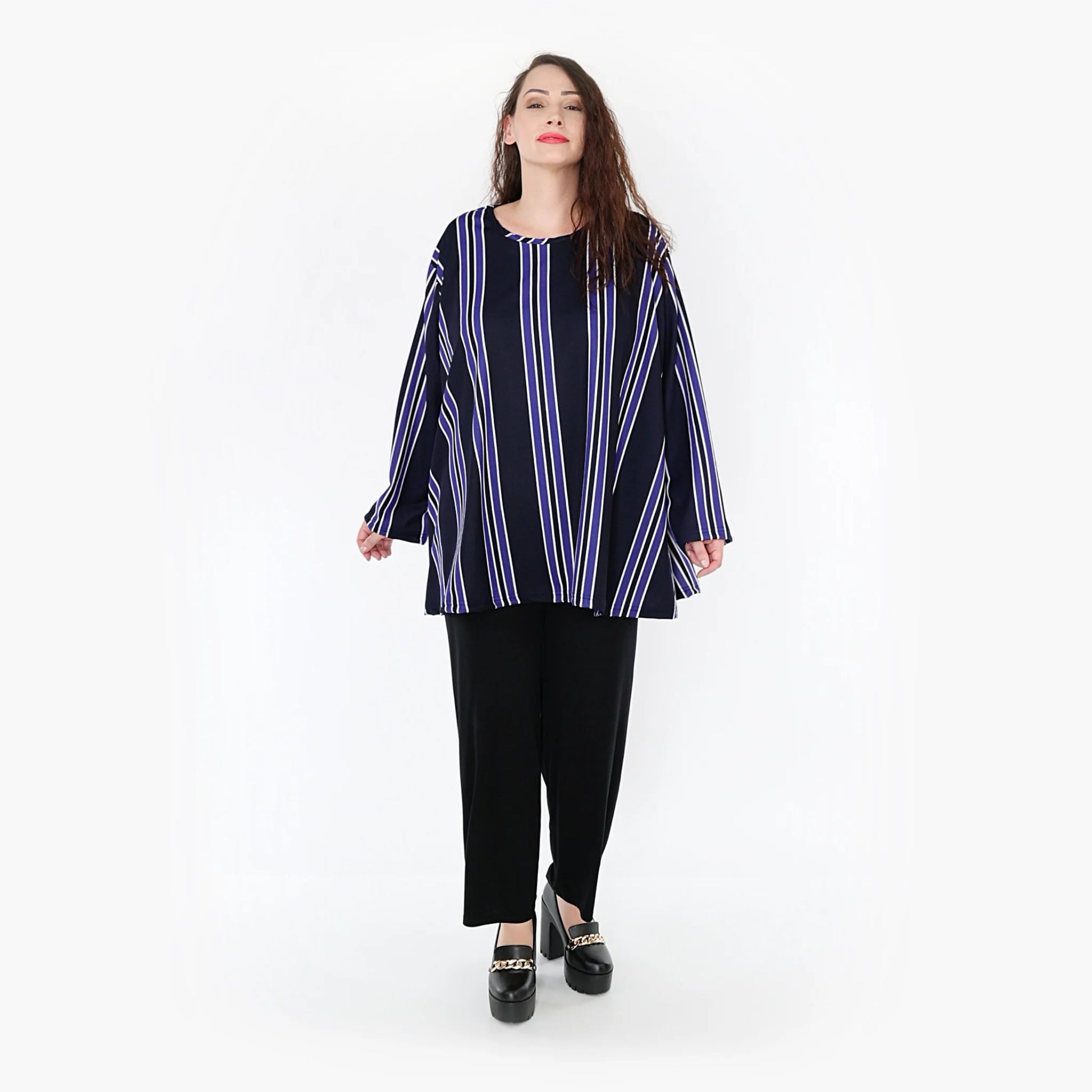  A-Form Bigshirt von AKH Fashion aus Materialmix, 1331.00593, Blau-Marine-Weiß, Ausgefallen