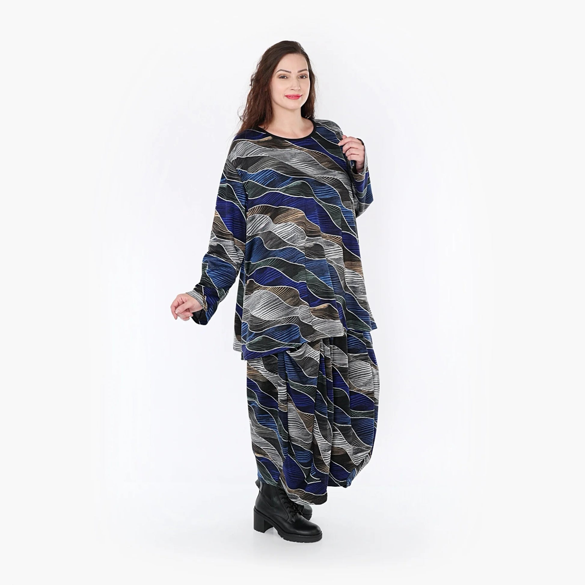  A-Form Bigshirt von AKH Fashion aus Materialmix, 1334.00593, Blau-Grau, Farbmix, Ausgefallen