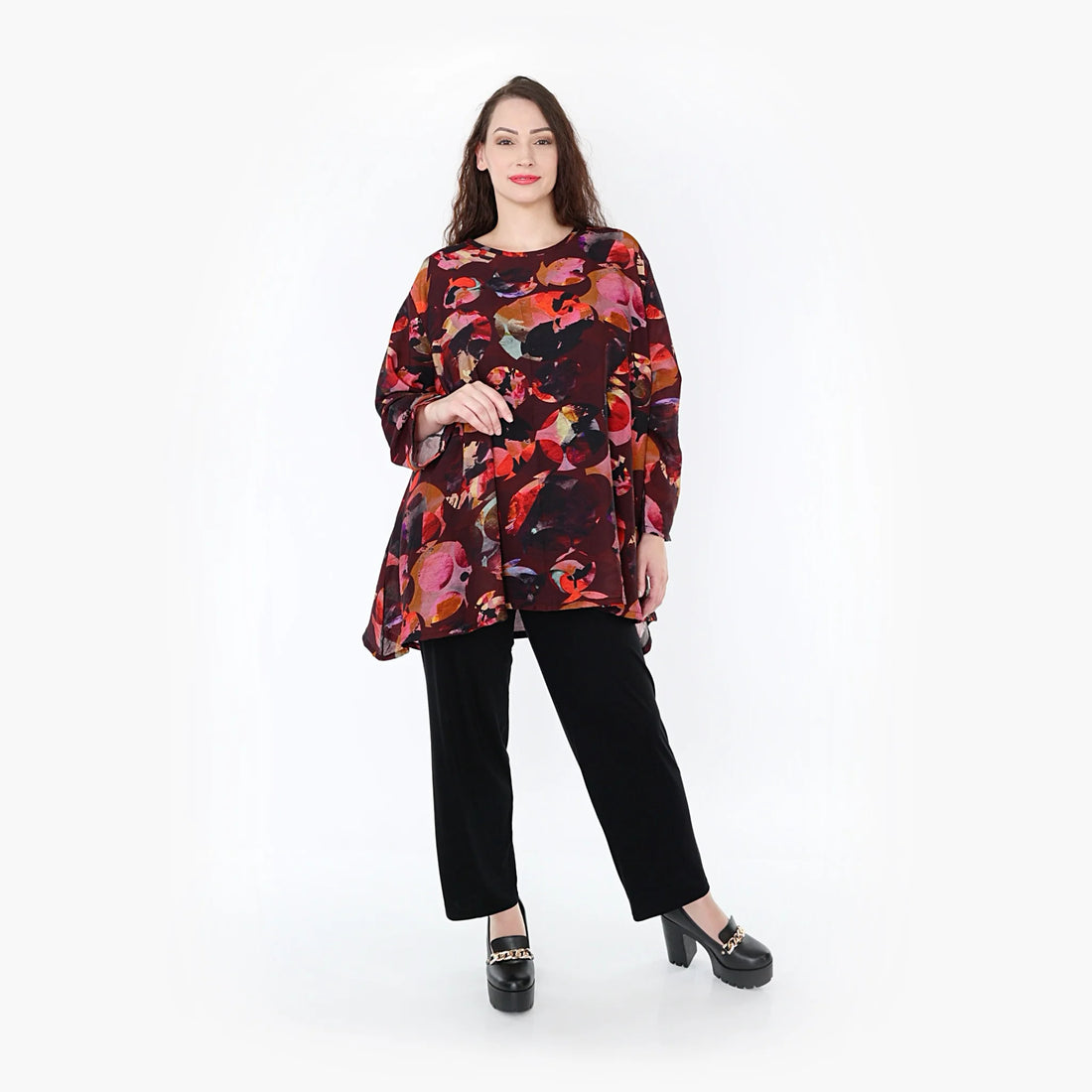  A-Form Bigshirt von AKH Fashion aus Viskose, 1335.00593, Weinrot-Mehrfarbig, Schick, Modern