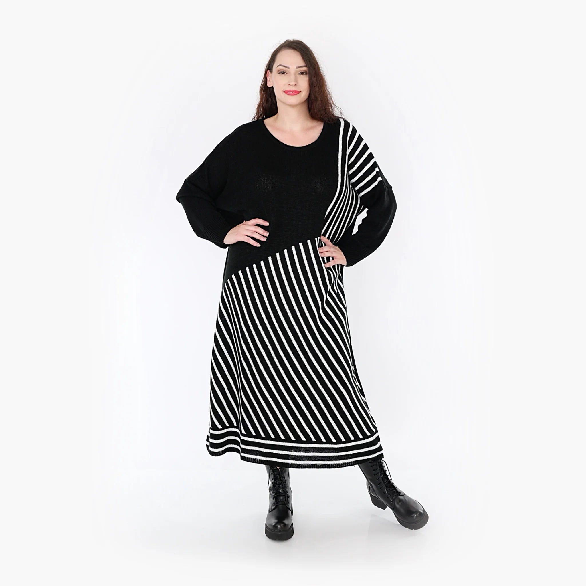  Ballonkleid von AKH Fashion aus Baumwolle, 1343.02318, Schwarz-Weiß, Schick, Modern