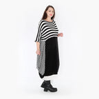  A-Form Kleid von AKH Fashion aus Baumwolle, 1343.02326, Schwarz, Blockstreifen, Schick