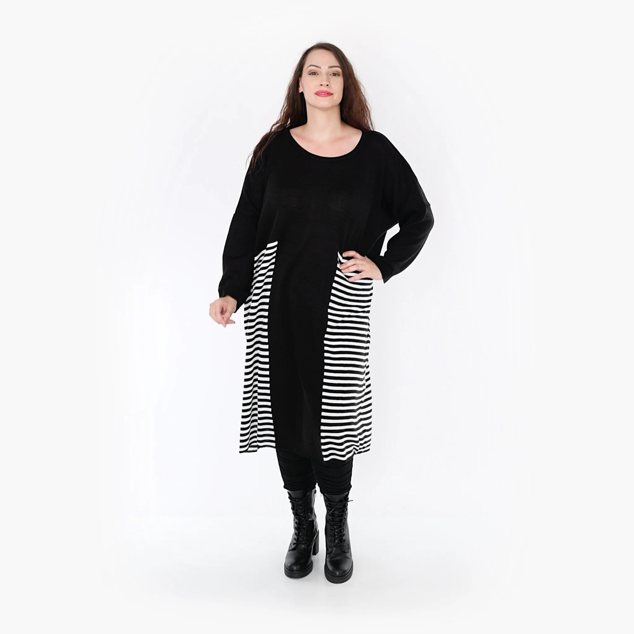  Ballonkleid von AKH Fashion aus Baumwolle, 1343.02333, Schwarz-Weiß, Schick, Modern