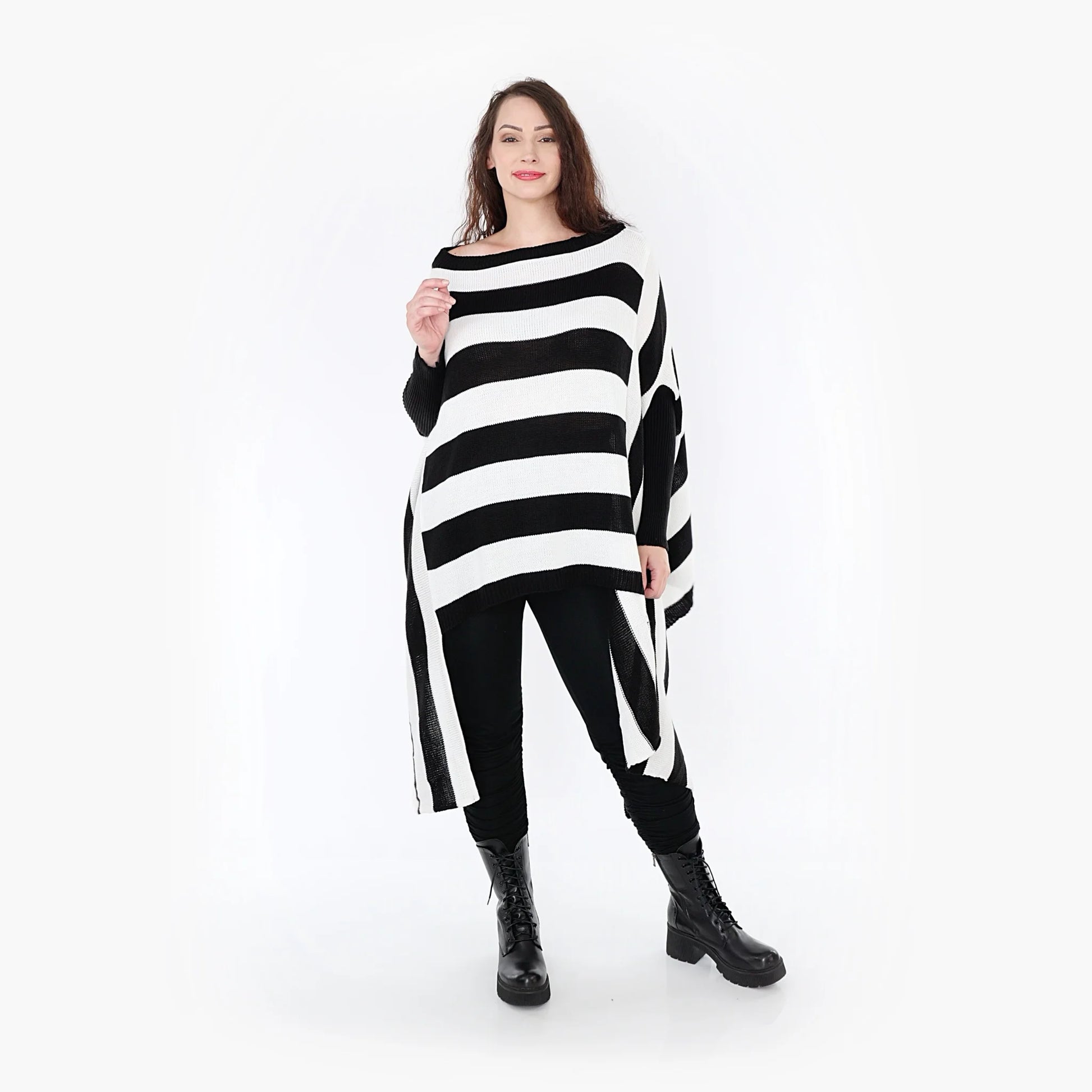  Bigshirt von AKH Fashion aus Baumwolle in asymmetrischer Form, 1343.02334, Schwarz-Weiß