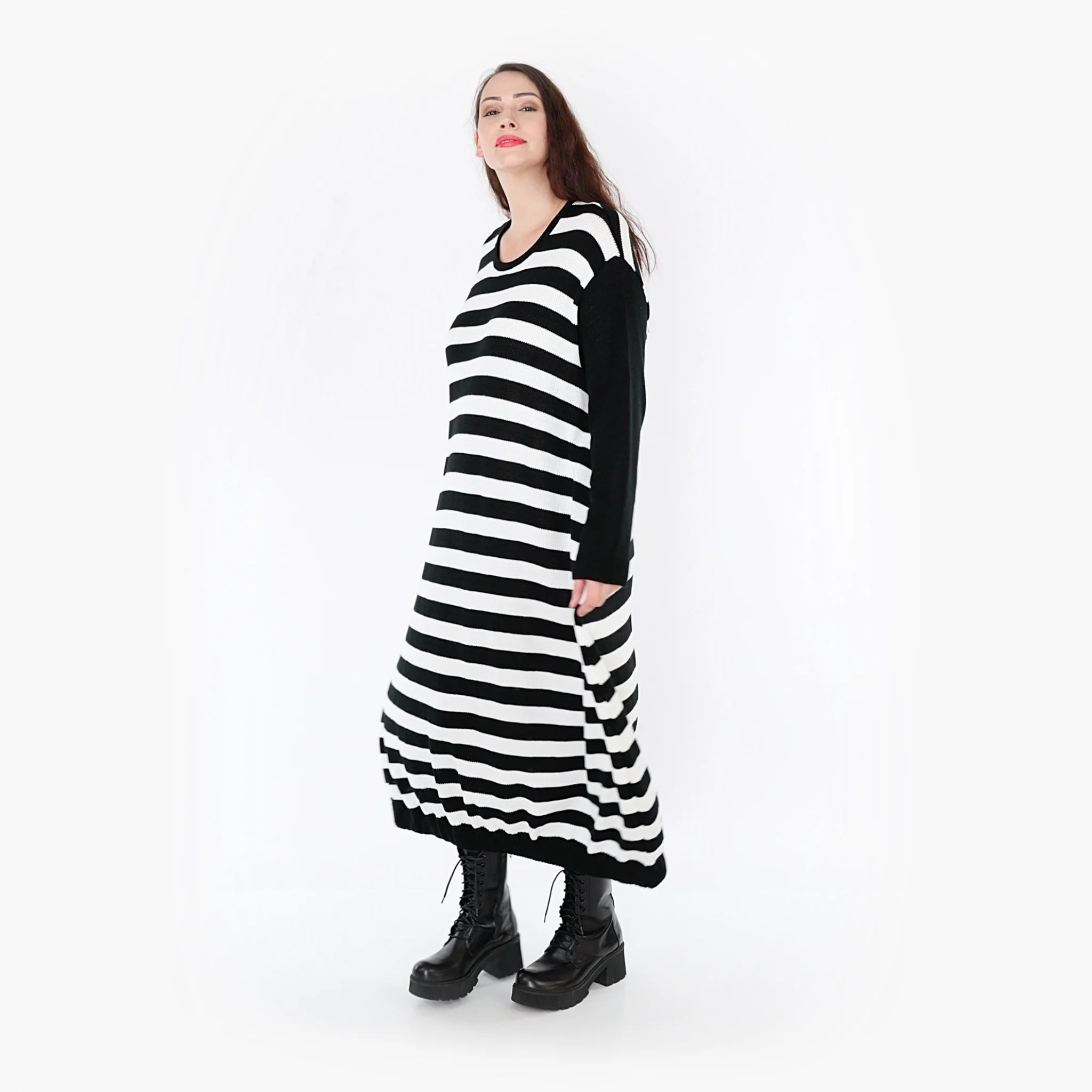  Ballonkleid von AKH Fashion aus Baumwolle, 1343.02344, Schwarz-Weiß, Schick, Modern