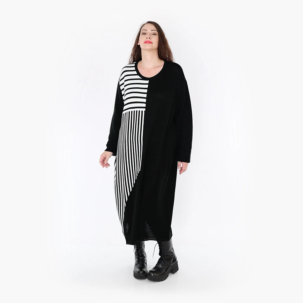  AKH Fashion Kleid in gerader Form, aus Baumwolle, 1343.02401, Schwarz-Weiß, Streifen