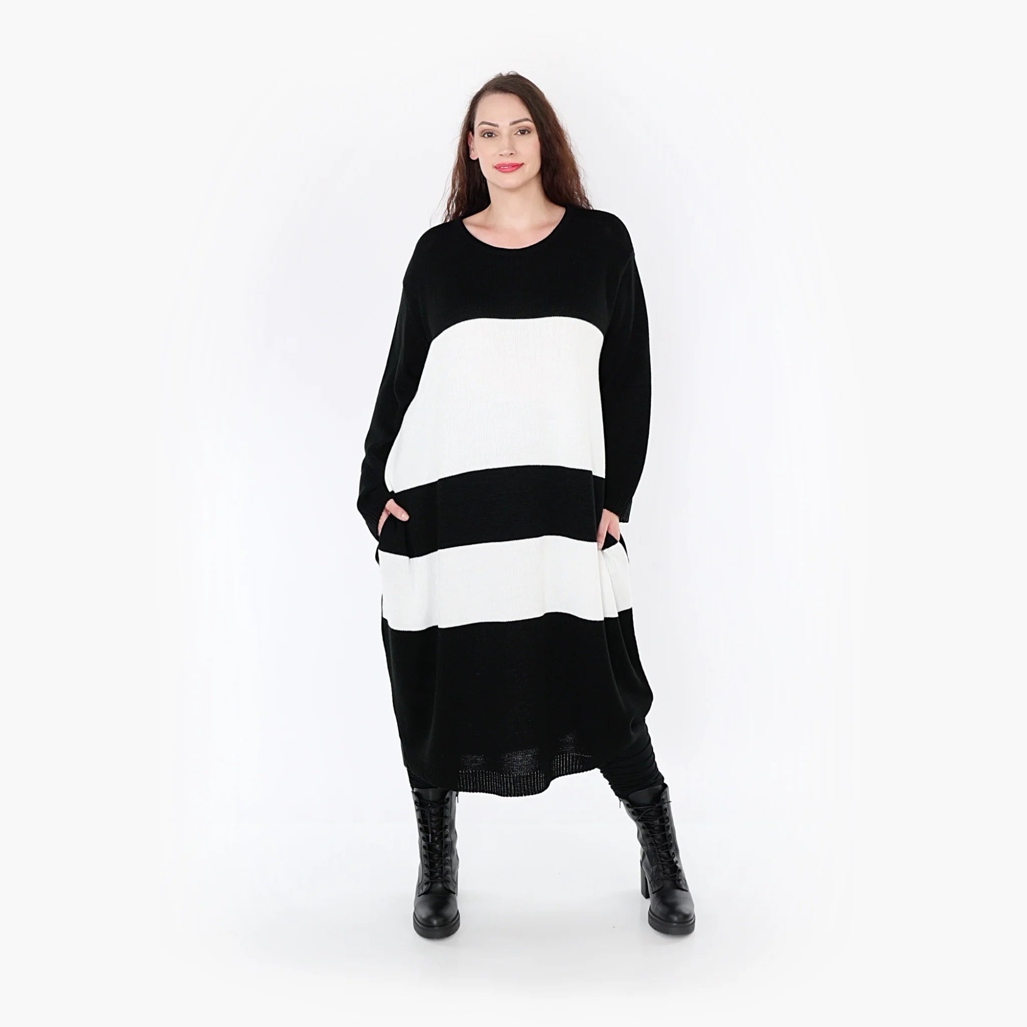  Ballonkleid von AKH Fashion aus Baumwolle, 1343.02402, Schwarz-Weiß, Streifen, Schick