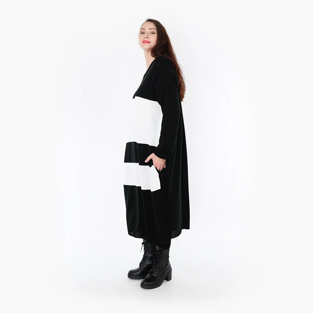  Ballonkleid von AKH Fashion aus Baumwolle, 1343.02402, Schwarz-Weiß, Streifen, Schick