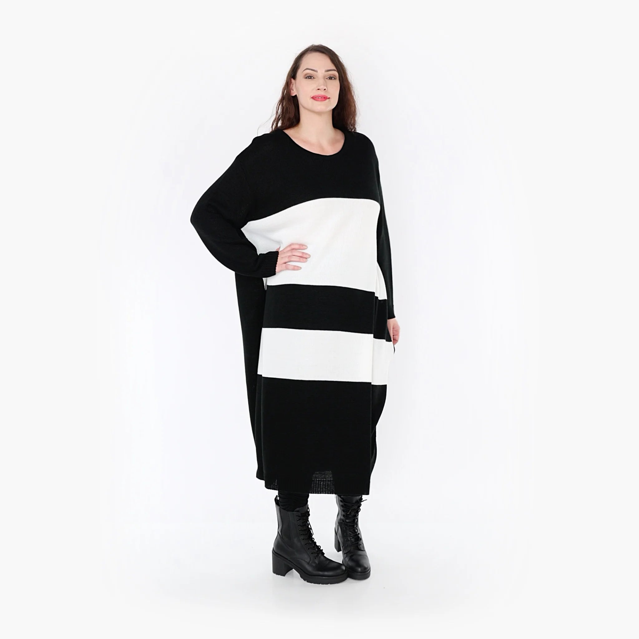  Ballonkleid von AKH Fashion aus Baumwolle, 1343.02402, Schwarz-Weiß, Streifen, Schick