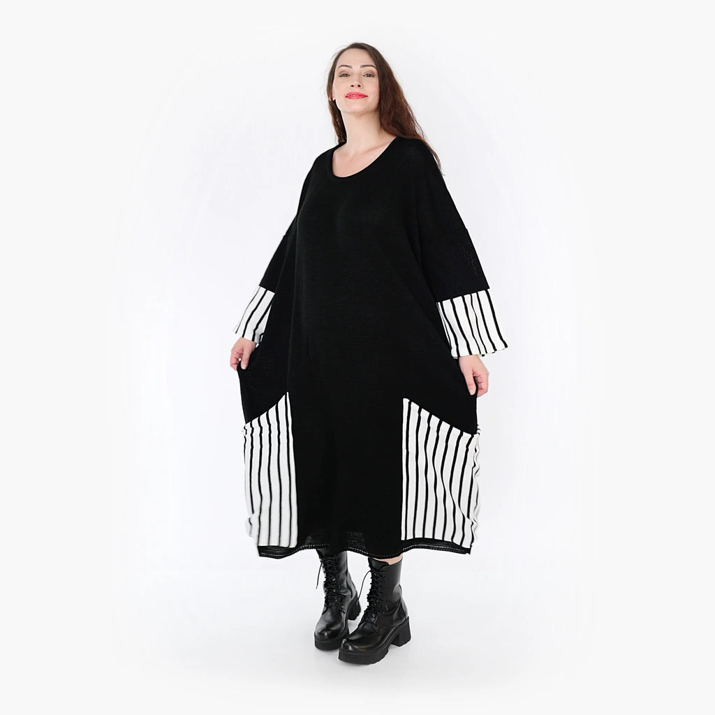  AKH Fashion Kleid in gerader Form, aus Baumwolle, 1343.02405, Schwarz-Weiß, Streifen