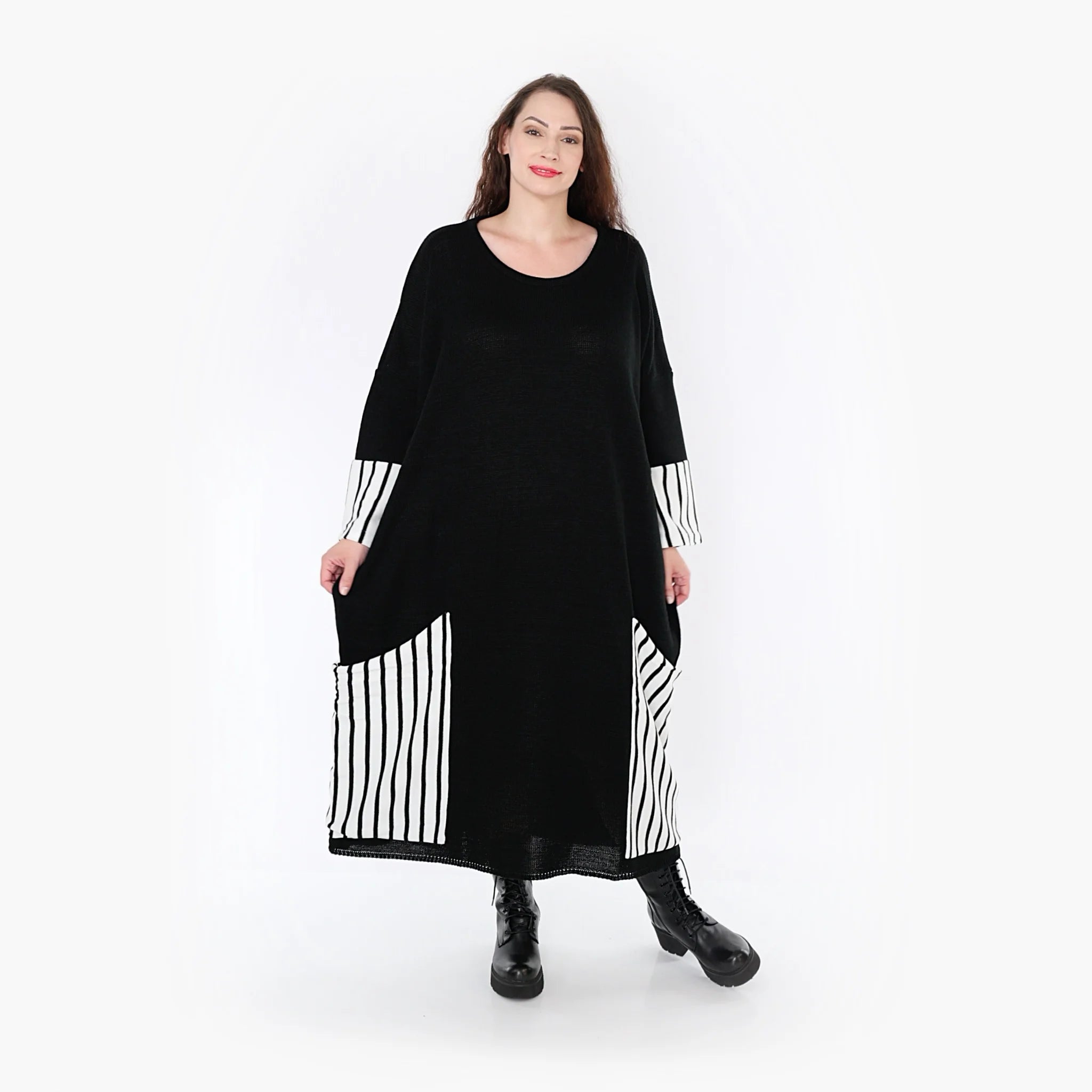  AKH Fashion Kleid in gerader Form, aus Baumwolle, 1343.02405, Schwarz-Weiß, Streifen