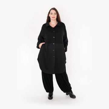  Stilvolle Bluse im Lagenlook mit elegantem Wellenprint in Schwarz für Herbst und Winter