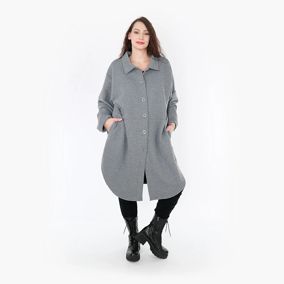  Bluse von AKH Fashion aus Materialmix in gerundeter Form, 1347.06881, Grau, Ausgefallen