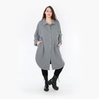  AKH Fashion Bluse in gerundeter Form, aus Materialmix, 1347.06881, Grau, Wellen, Schick
