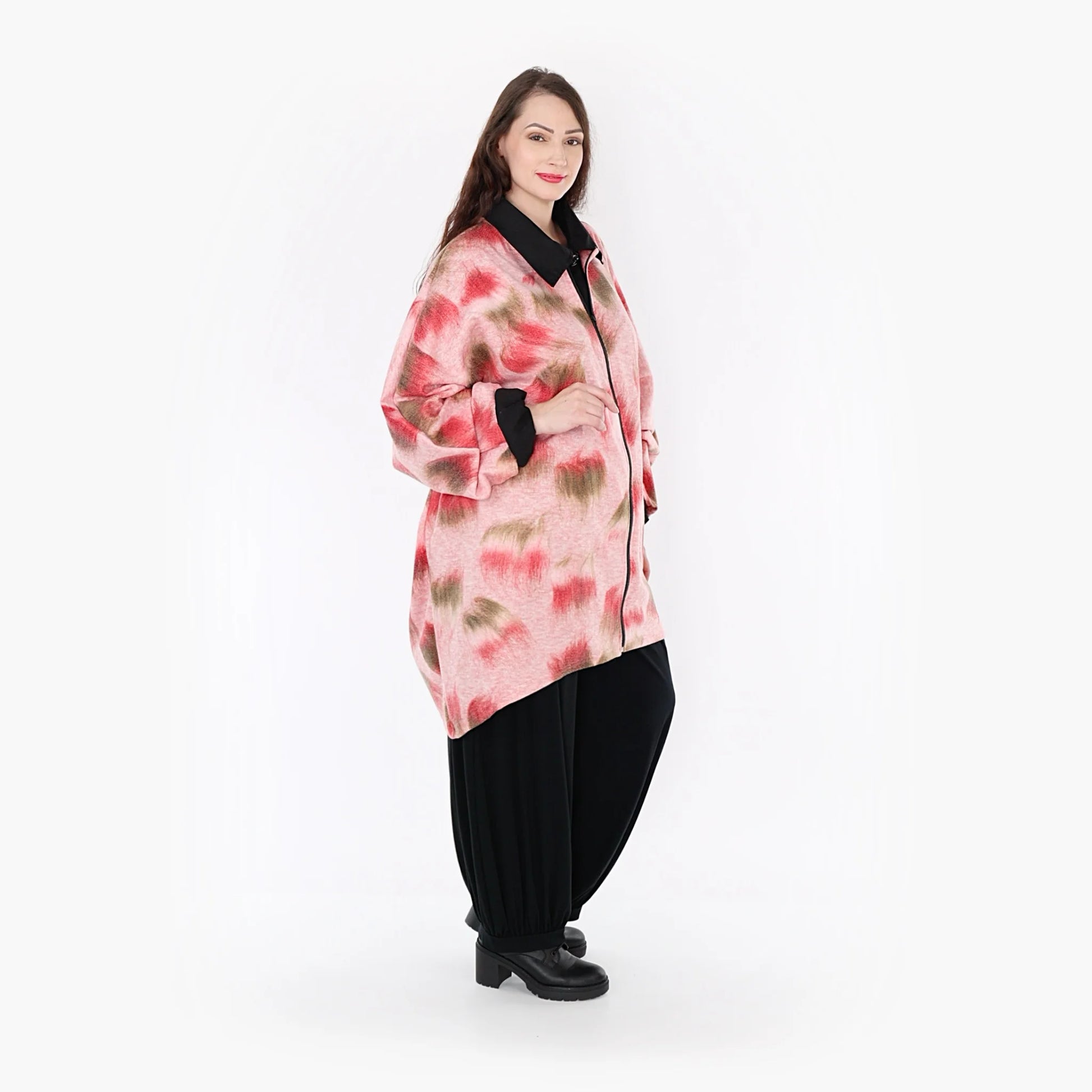  Jacke von AKH Fashion aus Materialmix in gerader Form, 1351.01100, Pink-Grün, Ausgefallen