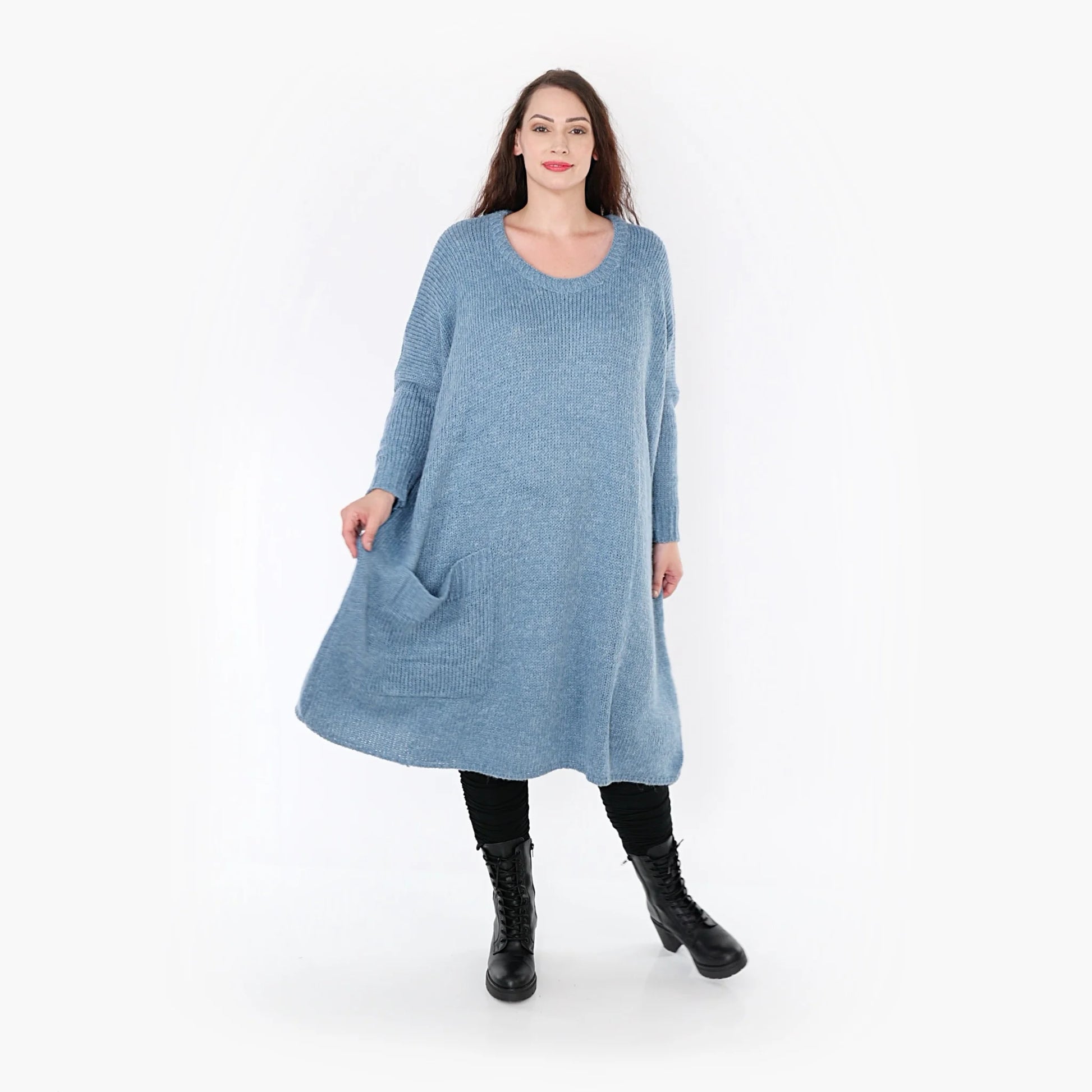  Kleid von AKH Fashion aus Materialmix in gerader Form, 1352.02109, Jeansblau, Ausgefallen